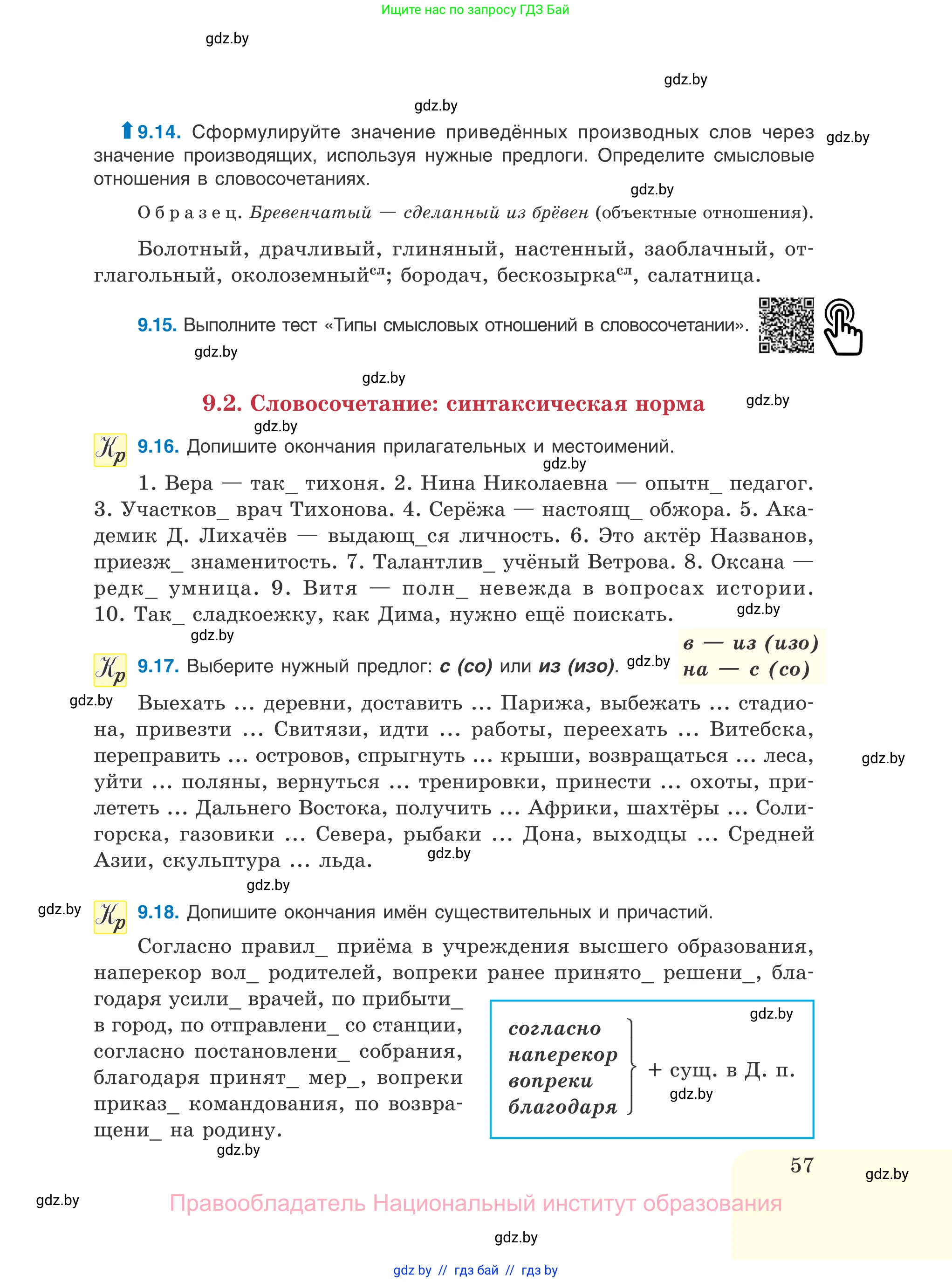 Русский язык, 11 класс Учебник, авторы: Долбик Елена Евгеньевна, Литвинко Франя Михайловна, Мурина Лариса Александровна, Шиманович Т В, Таяновская И В, Орловская О Я, издательство Национальный институт образования, Минск, 2021, страница 57
