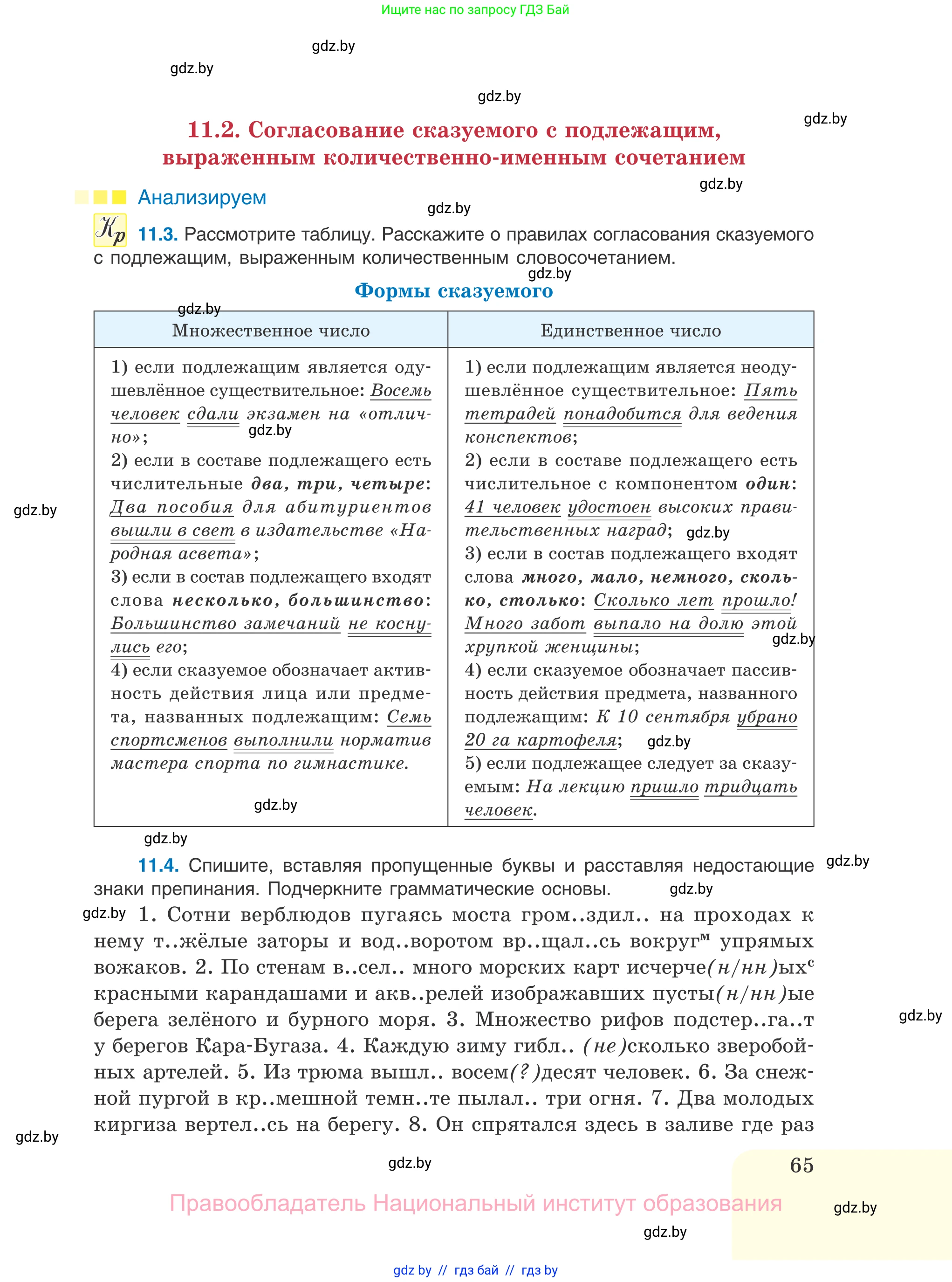 Русский язык, 11 класс Учебник, авторы: Долбик Елена Евгеньевна, Литвинко Франя Михайловна, Мурина Лариса Александровна, Шиманович Т В, Таяновская И В, Орловская О Я, издательство Национальный институт образования, Минск, 2021, страница 65