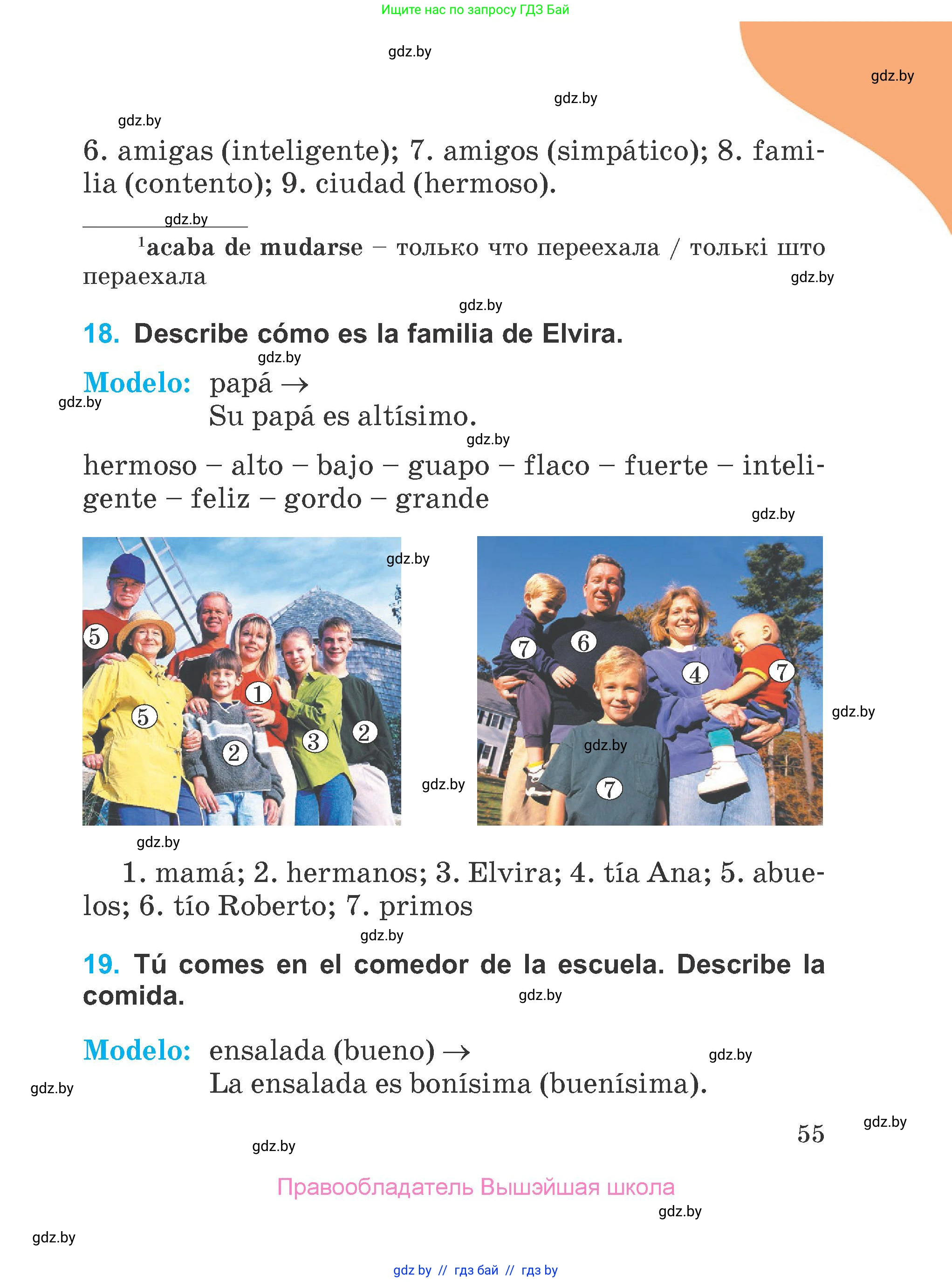 Испанский язык, 4 класс Учебник, авторы: Гриневич Елена Карловна, Бахар Лариса Николаевна, издательство Вышэйшая школа, Минск, 2019, красного цвета, Часть 1, страница 55