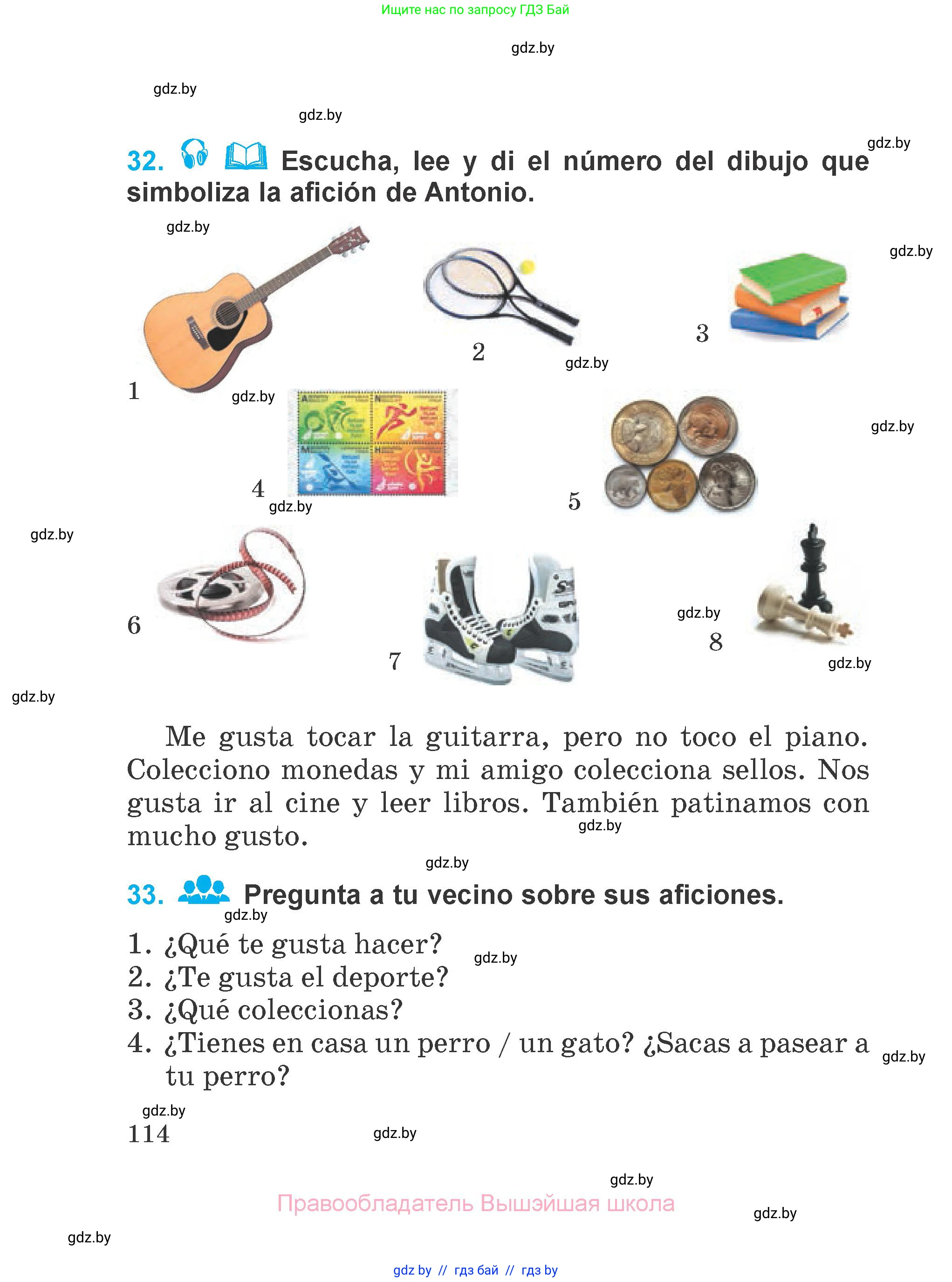 Испанский язык, 4 класс Учебник, авторы: Гриневич Елена Карловна, Бахар Лариса Николаевна, издательство Вышэйшая школа, Минск, 2019, красного цвета, Часть 1, страница 114