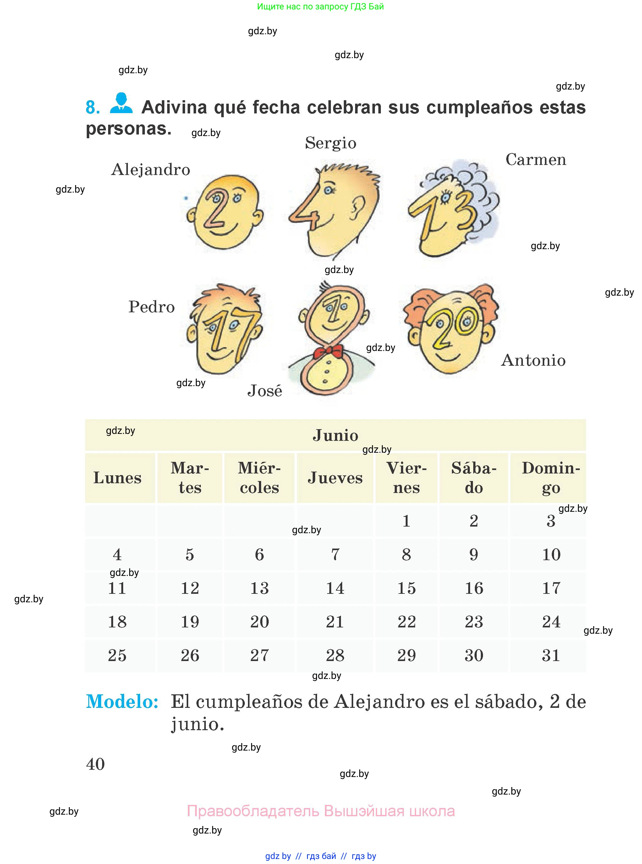 Испанский язык, 4 класс Учебник, авторы: Гриневич Елена Карловна, Бахар Лариса Николаевна, издательство Вышэйшая школа, Минск, 2019, красного цвета, Часть 1, страница 40