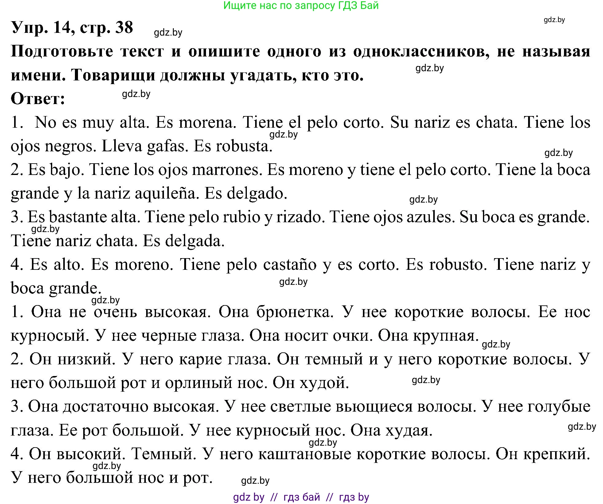 Испанский язык, 4 класс Учебник, авторы: Гриневич Елена Карловна, Бахар Лариса Николаевна, издательство Вышэйшая школа, Минск, 2019, красного цвета, Часть 1, страница 38, номер 14, Решение