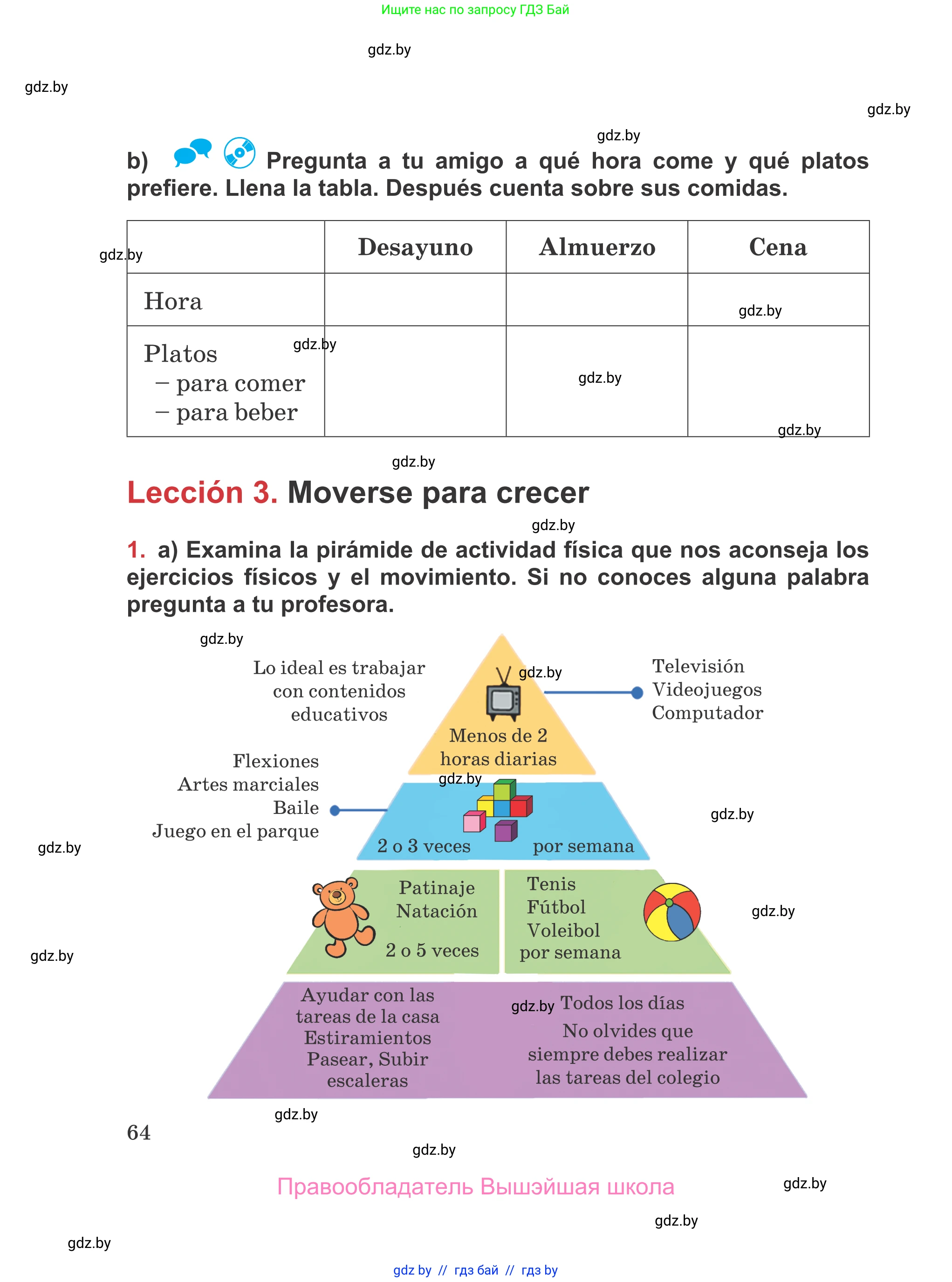 Испанский язык, 5 класс Учебник, авторы: Цыбулева Татьяна Эдуардовна, Пушкина Ольга Александровна, издательство Вышэйшая школа, Минск, 2017, оранжевого цвета, страница 64