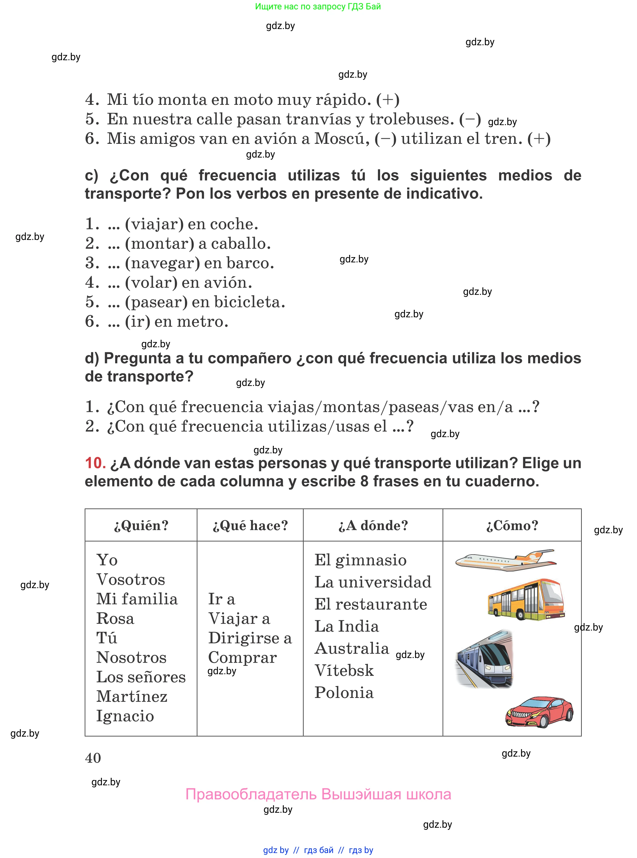 Испанский язык, 5 класс Учебник, авторы: Цыбулева Татьяна Эдуардовна, Пушкина Ольга Александровна, издательство Вышэйшая школа, Минск, 2017, оранжевого цвета, страница 40