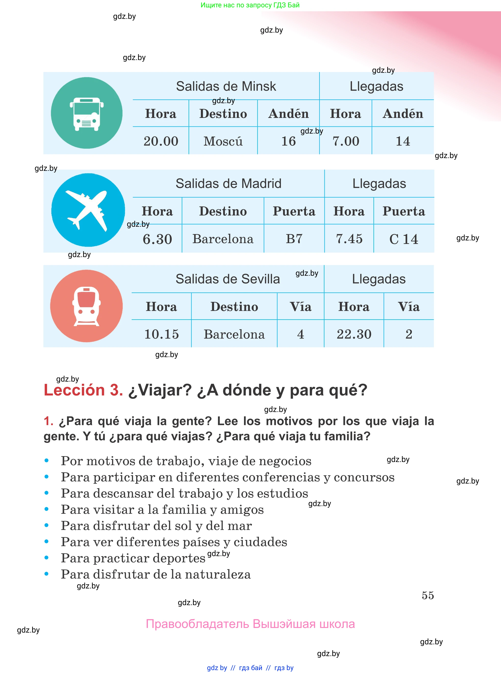 Испанский язык, 5 класс Учебник, авторы: Цыбулева Татьяна Эдуардовна, Пушкина Ольга Александровна, издательство Вышэйшая школа, Минск, 2017, оранжевого цвета, страница 55