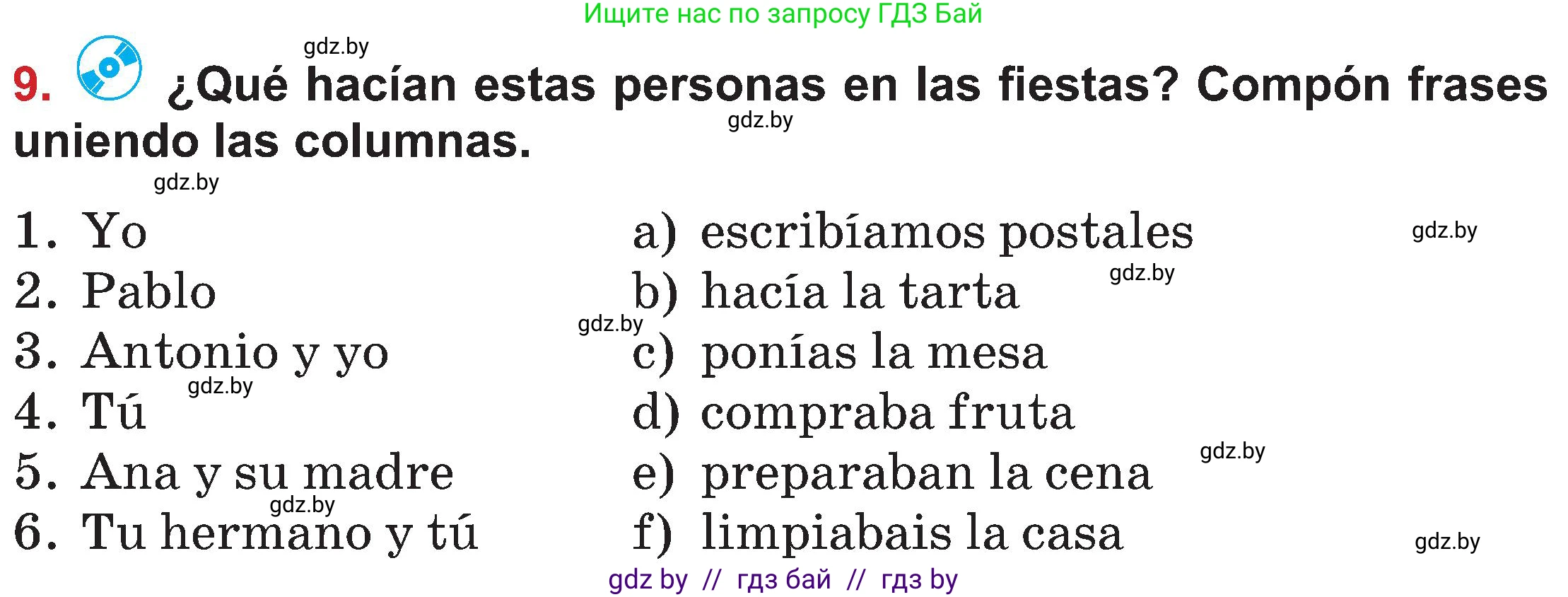 Испанский язык, 5 класс Учебник, авторы: Цыбулева Татьяна Эдуардовна, Пушкина Ольга Александровна, издательство Вышэйшая школа, Минск, 2017, оранжевого цвета, страница 95, номер 9, Условие