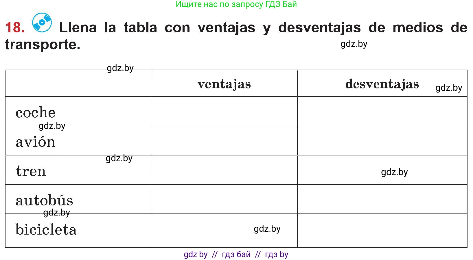 Испанский язык, 5 класс Учебник, авторы: Цыбулева Татьяна Эдуардовна, Пушкина Ольга Александровна, издательство Вышэйшая школа, Минск, 2017, оранжевого цвета, страница 44, номер 18, Условие