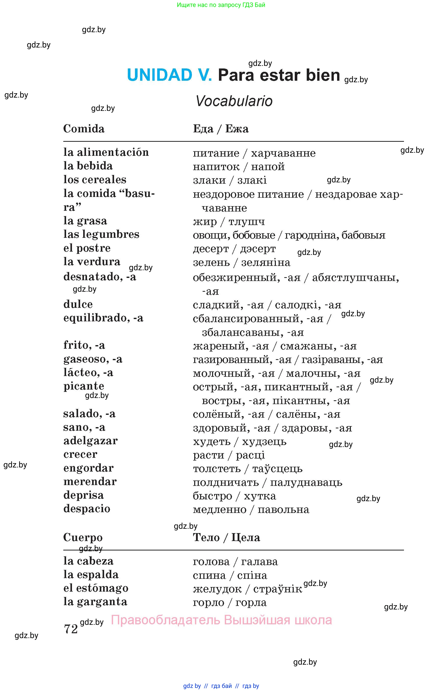 Испанский язык, 5 класс Учебник, автор: Гриневич Елена Карловна, издательство Вышэйшая школа, Минск, 2015, оранжевого цвета, страница 72