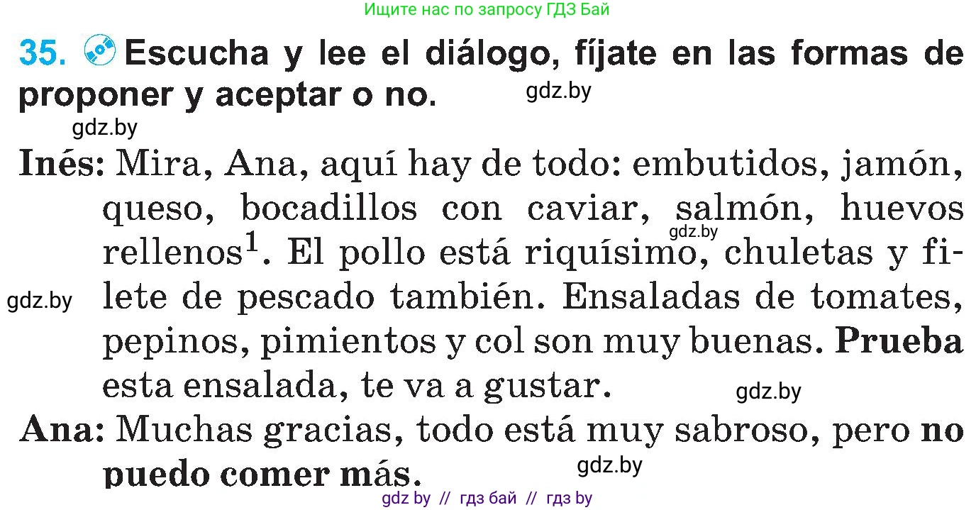 Испанский язык, 5 класс Учебник, автор: Гриневич Елена Карловна, издательство Вышэйшая школа, Минск, 2015, оранжевого цвета, Часть 2, страница 23, номер 35, Условие