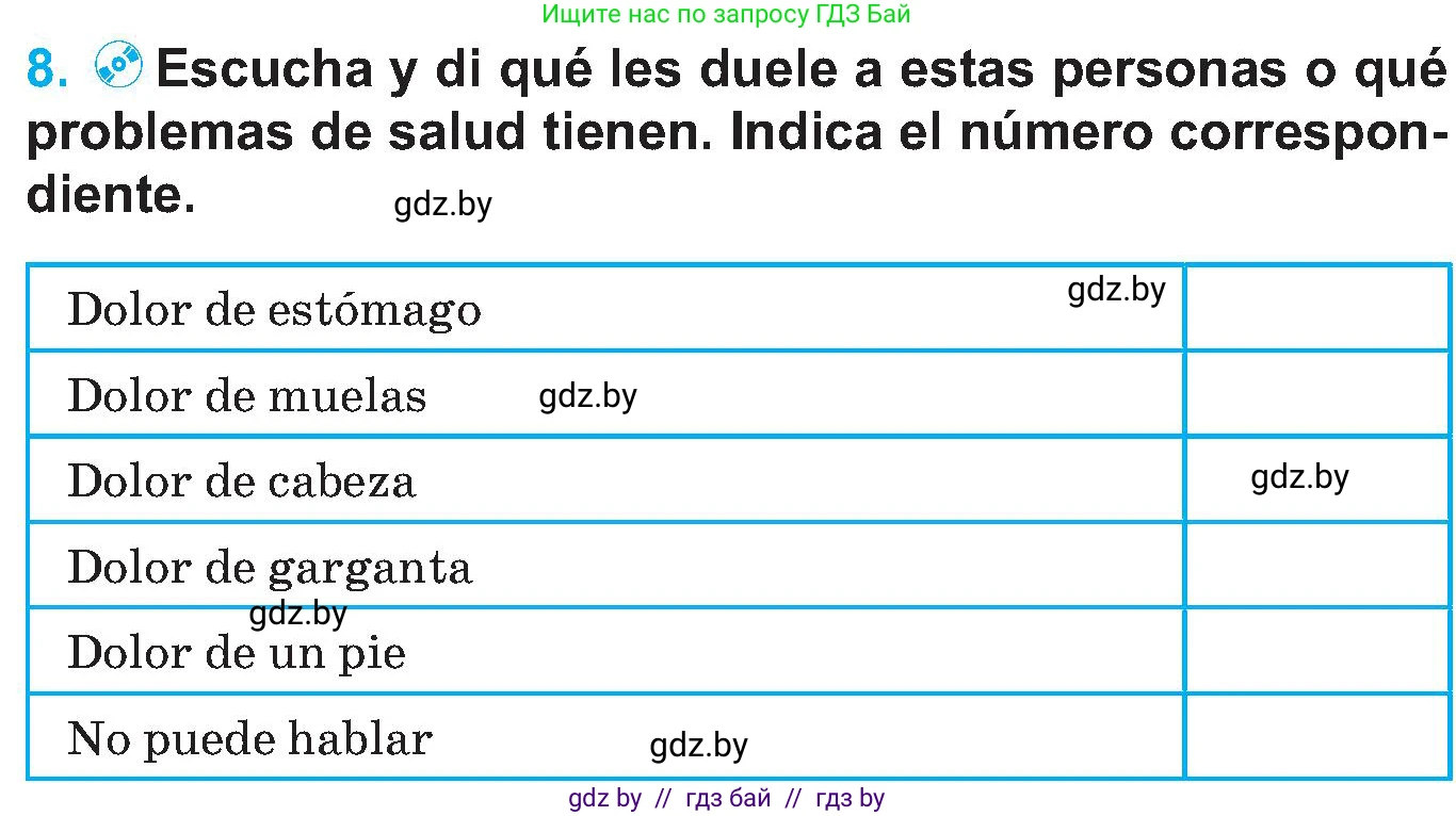 Испанский язык, 5 класс Учебник, автор: Гриневич Елена Карловна, издательство Вышэйшая школа, Минск, 2015, оранжевого цвета, Часть 2, страница 56, номер 8, Условие