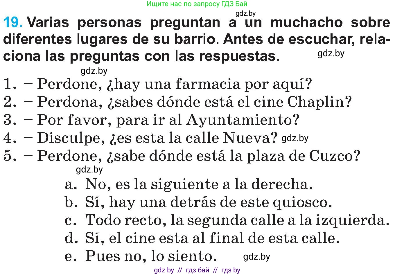 Испанский язык, 5 класс Учебник, автор: Гриневич Елена Карловна, издательство Вышэйшая школа, Минск, 2015, оранжевого цвета, Часть 2, страница 85, номер 19, Условие