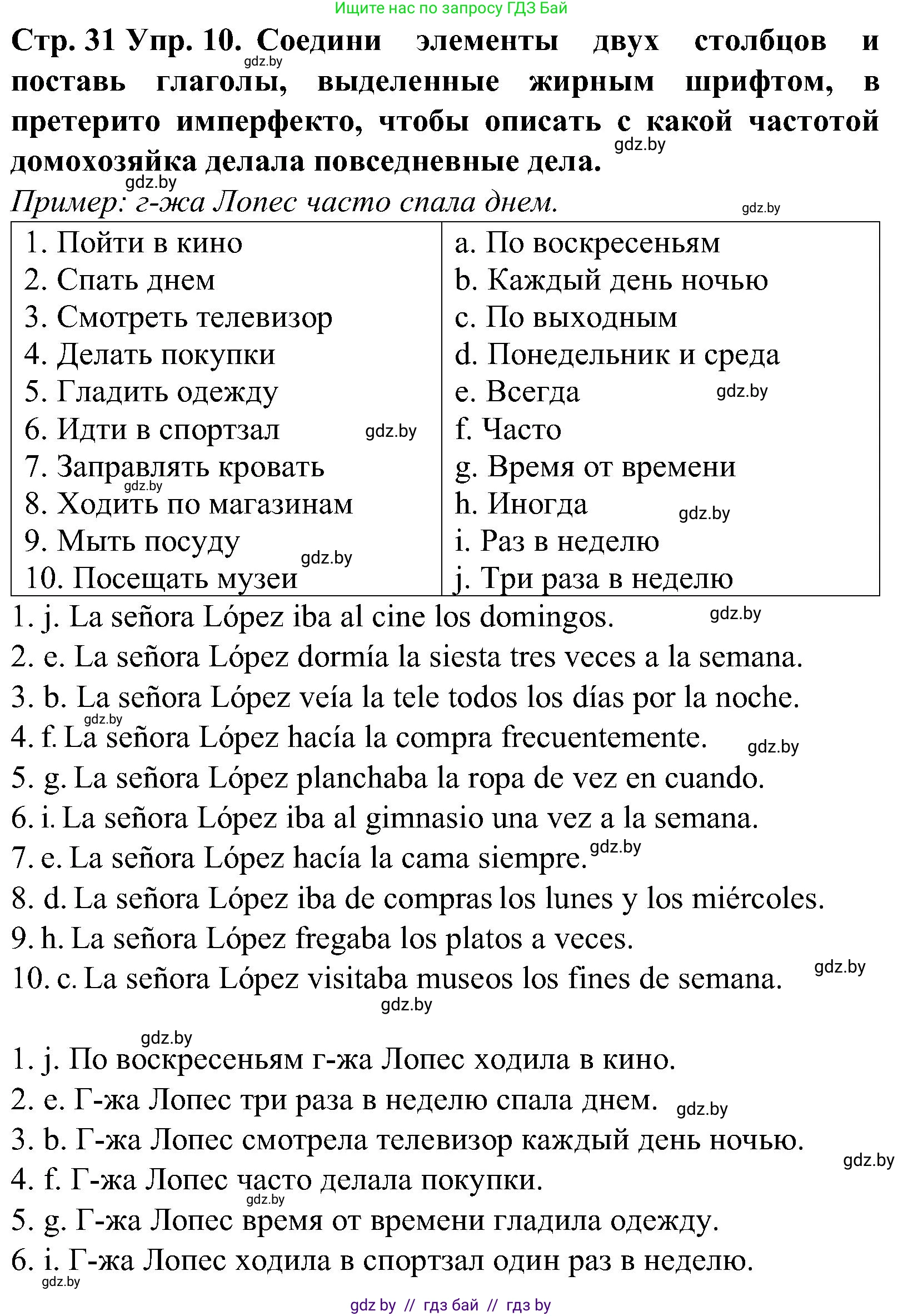 Испанский язык, 5 класс Учебник, автор: Гриневич Елена Карловна, издательство Вышэйшая школа, Минск, 2015, оранжевого цвета, Часть 1, страница 31, номер 10, Решение