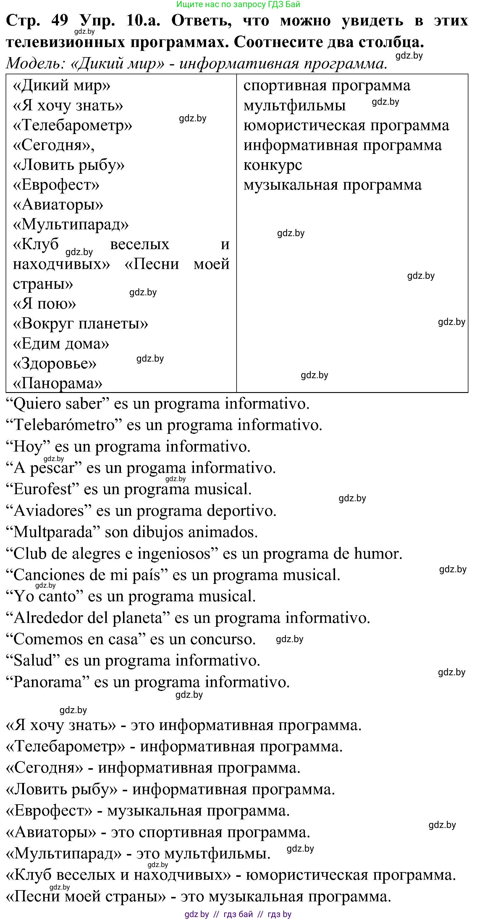 Испанский язык, 5 класс Учебник, автор: Гриневич Елена Карловна, издательство Вышэйшая школа, Минск, 2015, оранжевого цвета, Часть 1, страница 49, номер 10, Решение