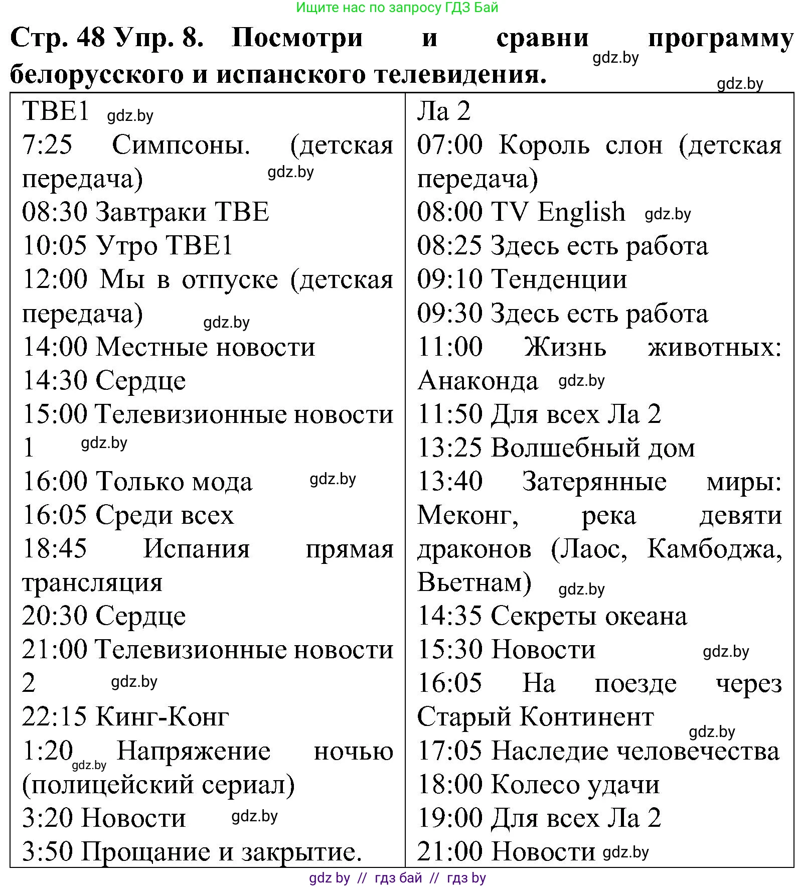 Испанский язык, 5 класс Учебник, автор: Гриневич Елена Карловна, издательство Вышэйшая школа, Минск, 2015, оранжевого цвета, Часть 1, страница 48, номер 8, Решение
