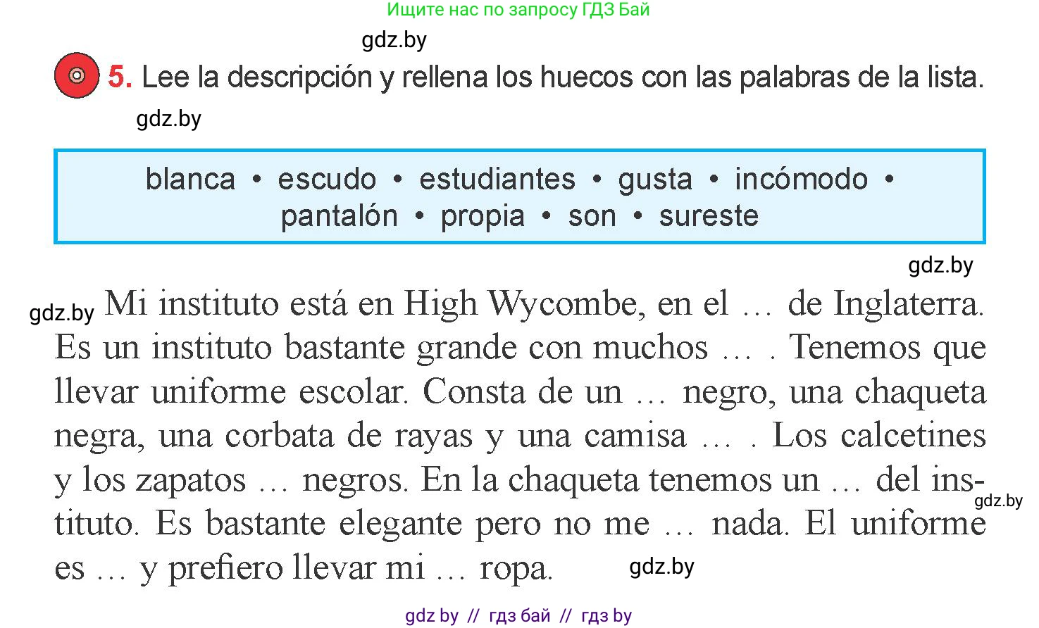 Испанский язык, 6 класс Учебник, авторы: Цыбулева Татьяна Эдуардовна, Пушкина Ольга Александровна, издательство Издательский центр БГУ, Минск, 2018, Часть 1, страница 31, номер 5, Условие