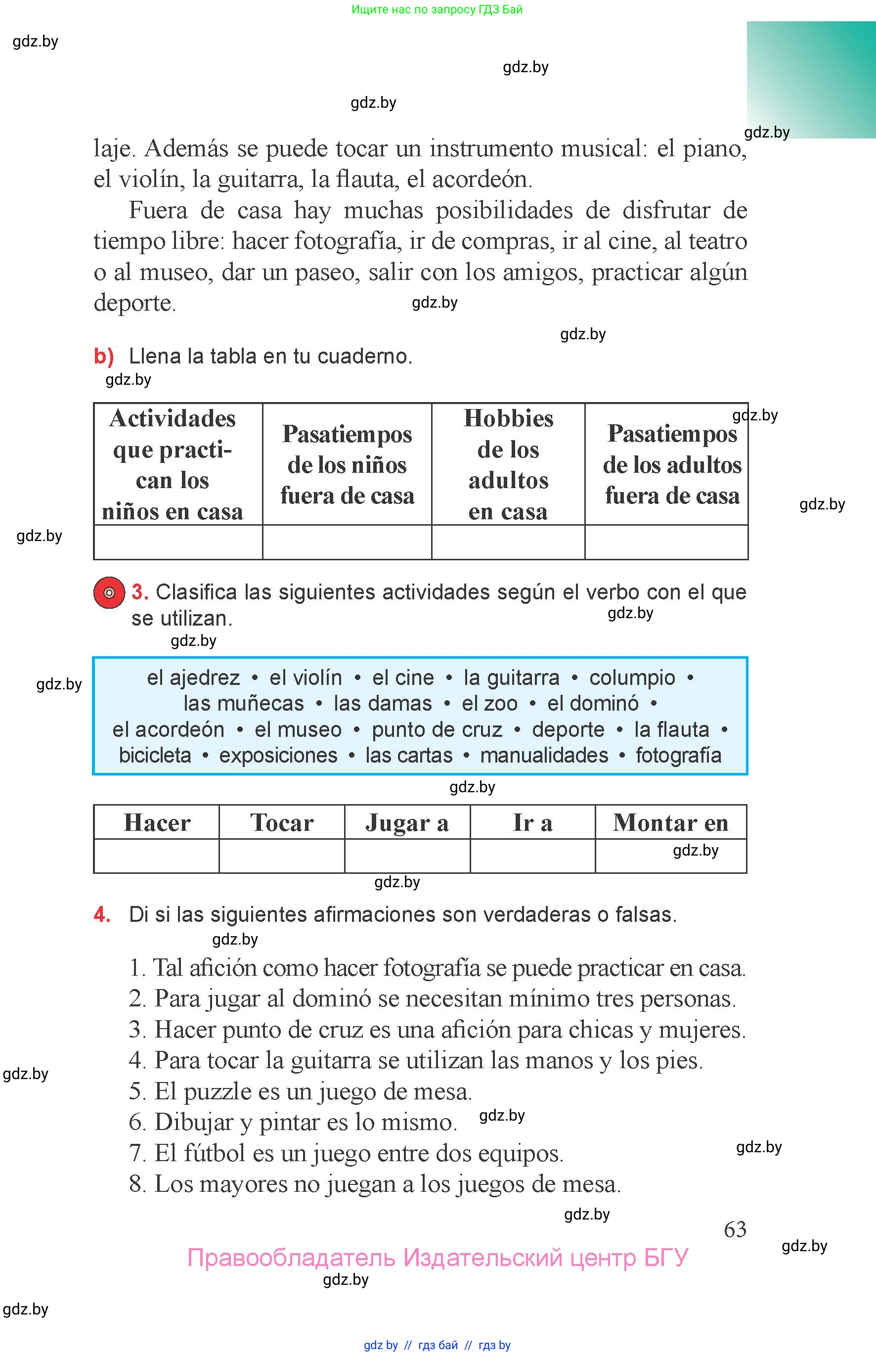 Испанский язык, 6 класс Учебник, авторы: Цыбулева Татьяна Эдуардовна, Пушкина Ольга Александровна, издательство Издательский центр БГУ, Минск, 2018, Часть 1, страница 63