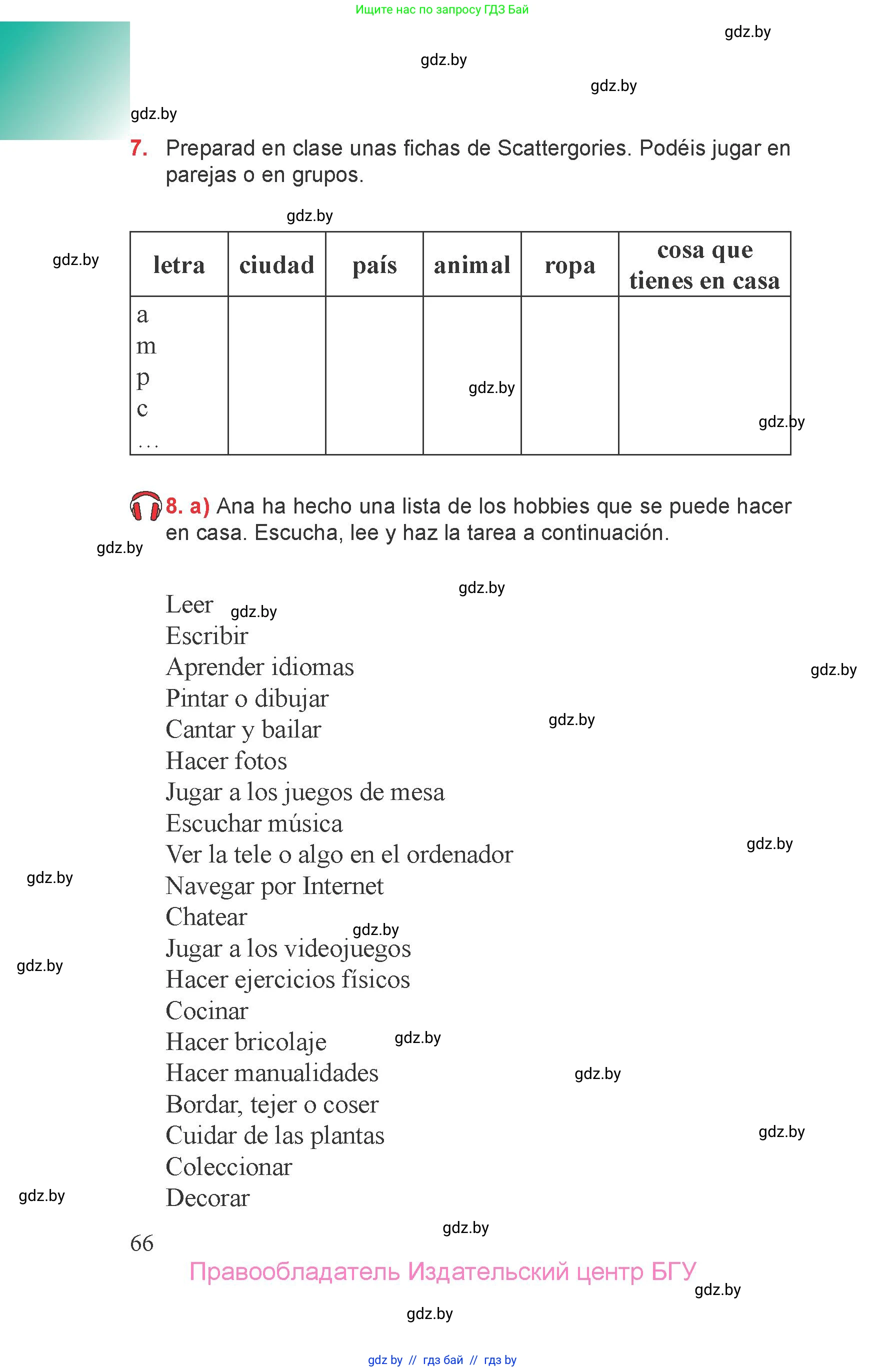 Испанский язык, 6 класс Учебник, авторы: Цыбулева Татьяна Эдуардовна, Пушкина Ольга Александровна, издательство Издательский центр БГУ, Минск, 2018, Часть 1, страница 66