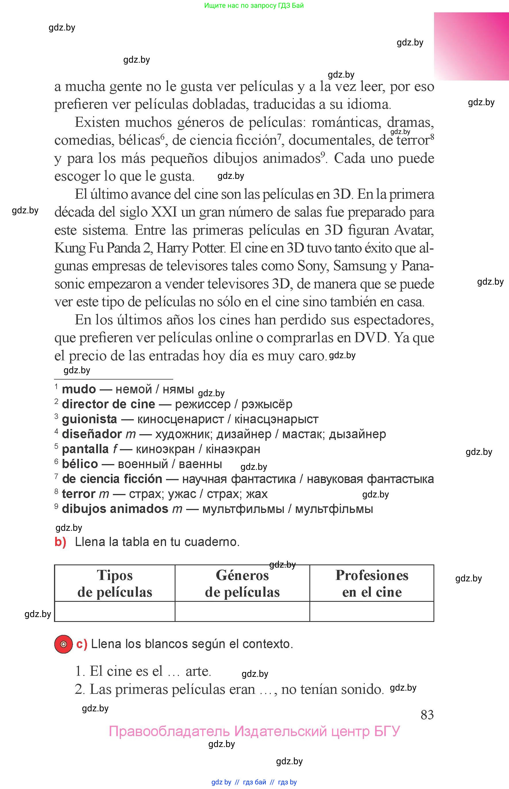 Испанский язык, 6 класс Учебник, авторы: Цыбулева Татьяна Эдуардовна, Пушкина Ольга Александровна, издательство Издательский центр БГУ, Минск, 2018, страница 83