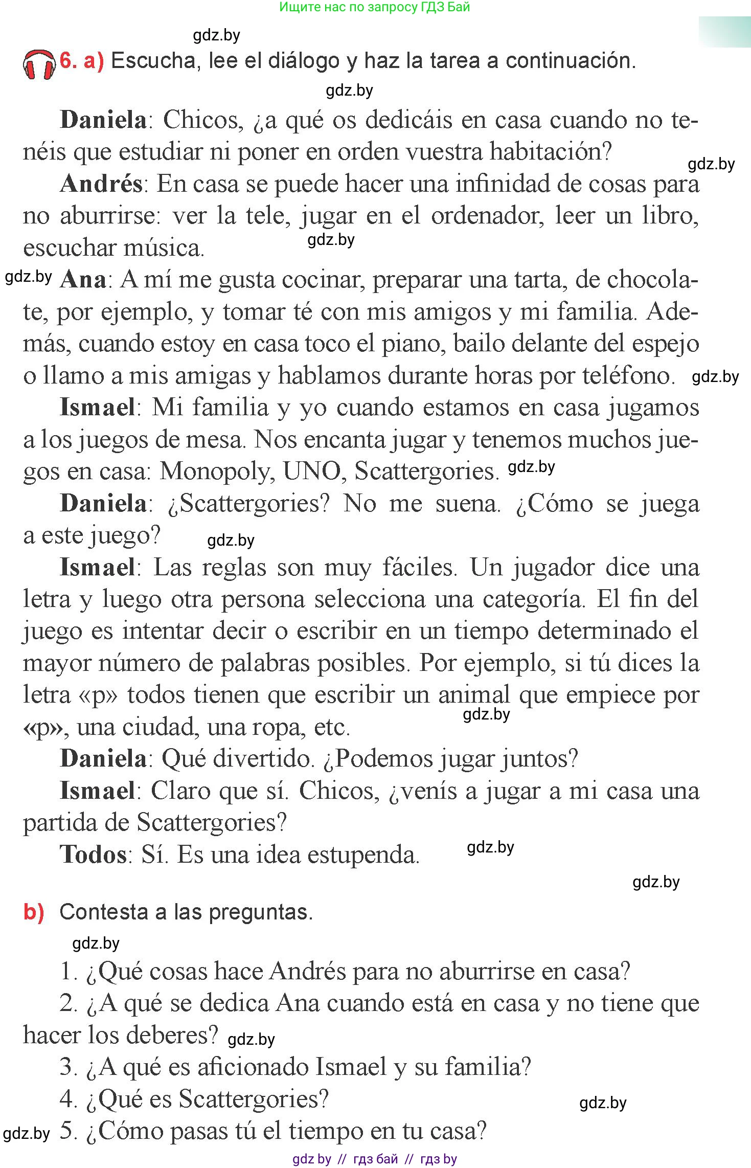 Испанский язык, 6 класс Учебник, авторы: Цыбулева Татьяна Эдуардовна, Пушкина Ольга Александровна, издательство Издательский центр БГУ, Минск, 2018, Часть 1, страница 65, номер 6, Условие