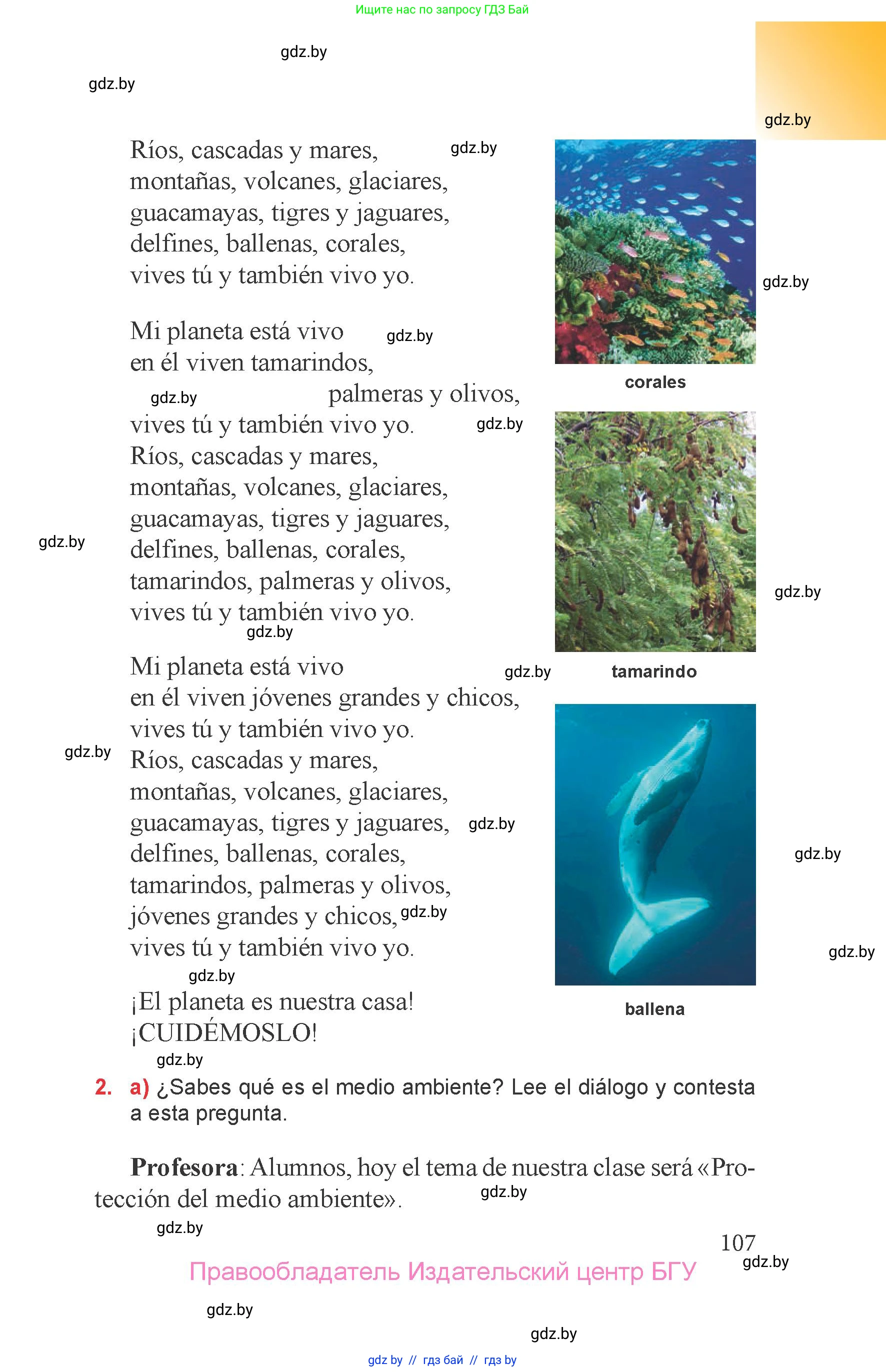 Испанский язык, 6 класс Учебник, авторы: Цыбулева Татьяна Эдуардовна, Пушкина Ольга Александровна, издательство Издательский центр БГУ, Минск, 2018, Часть 1, страница 107