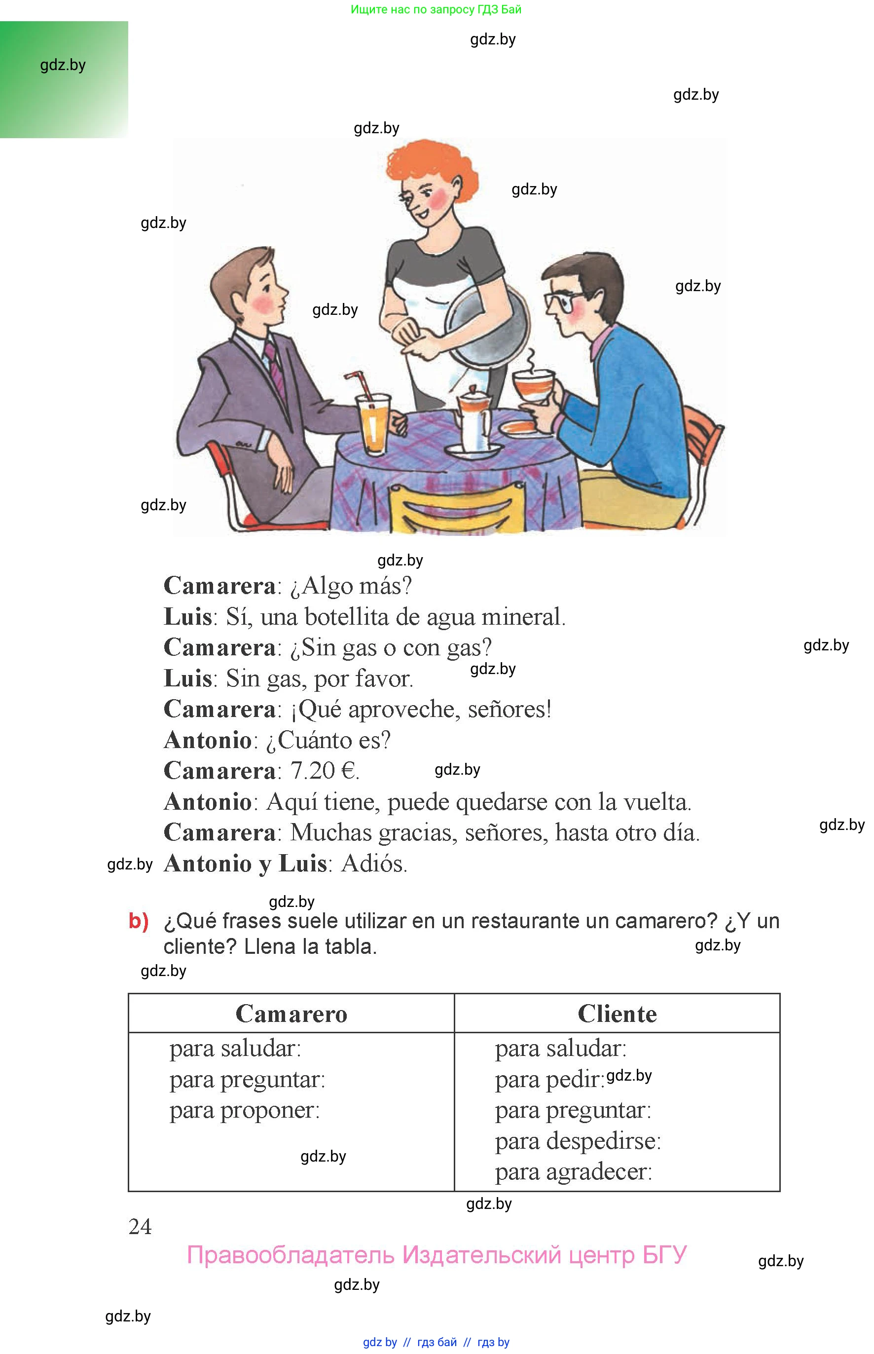 Испанский язык, 6 класс Учебник, авторы: Цыбулева Татьяна Эдуардовна, Пушкина Ольга Александровна, издательство Издательский центр БГУ, Минск, 2018, Часть 1, страница 24