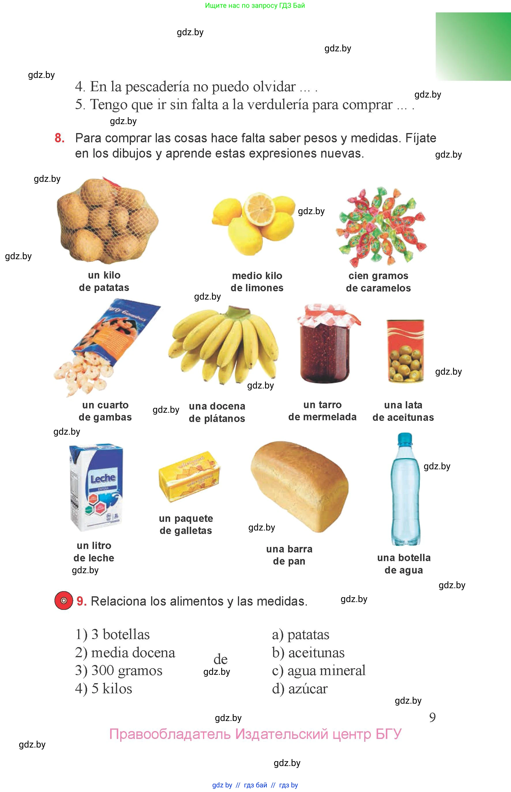 Испанский язык, 6 класс Учебник, авторы: Цыбулева Татьяна Эдуардовна, Пушкина Ольга Александровна, издательство Издательский центр БГУ, Минск, 2018, Часть 1, страница 9