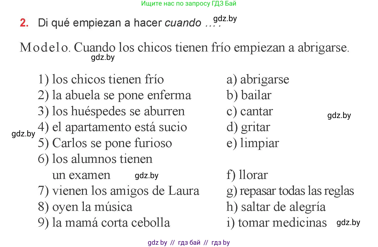 Испанский язык, 6 класс Учебник, авторы: Цыбулева Татьяна Эдуардовна, Пушкина Ольга Александровна, издательство Издательский центр БГУ, Минск, 2018, Часть 1, страница 145, номер 2, Условие