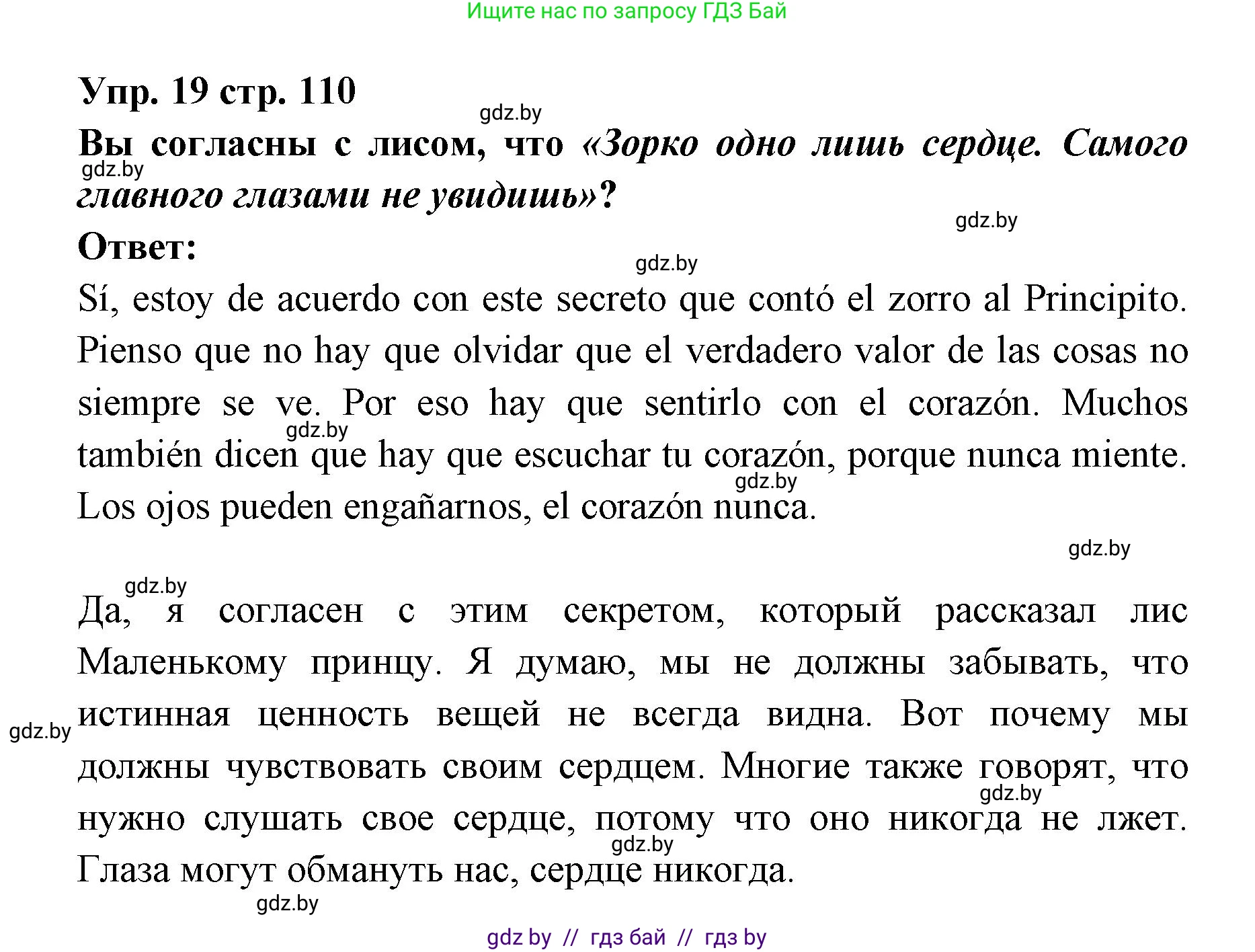 Испанский язык, 6 класс Учебник, авторы: Цыбулева Татьяна Эдуардовна, Пушкина Ольга Александровна, издательство Издательский центр БГУ, Минск, 2018, Часть 1, страница 110, номер 19, Решение