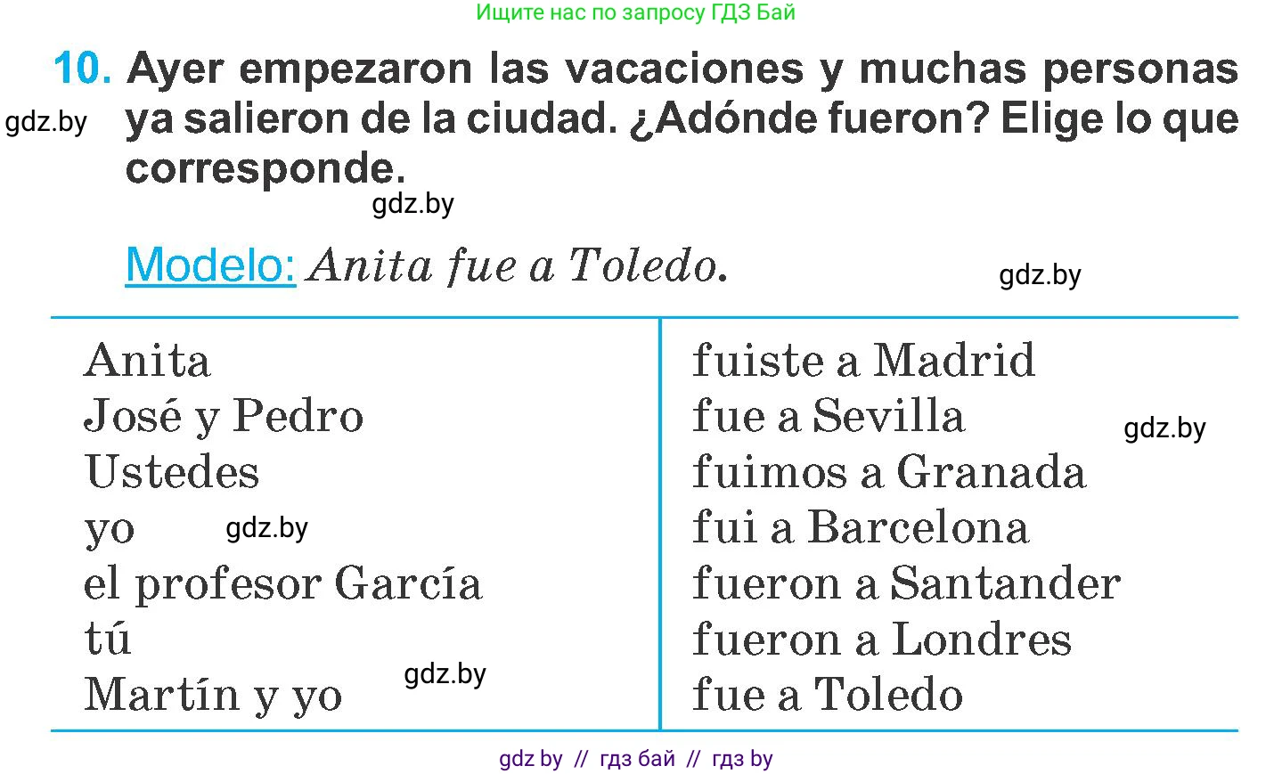 Испанский язык, 6 класс Учебник, автор: Гриневич Елена Карловна, издательство Вышэйшая школа, Минск, 2016, зелёного цвета, страница 15, номер 10, Условие