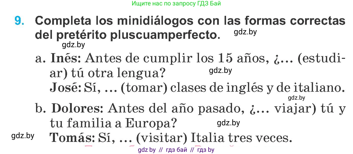 Испанский язык, 6 класс Учебник, автор: Гриневич Елена Карловна, издательство Вышэйшая школа, Минск, 2016, зелёного цвета, страница 33, номер 9, Условие