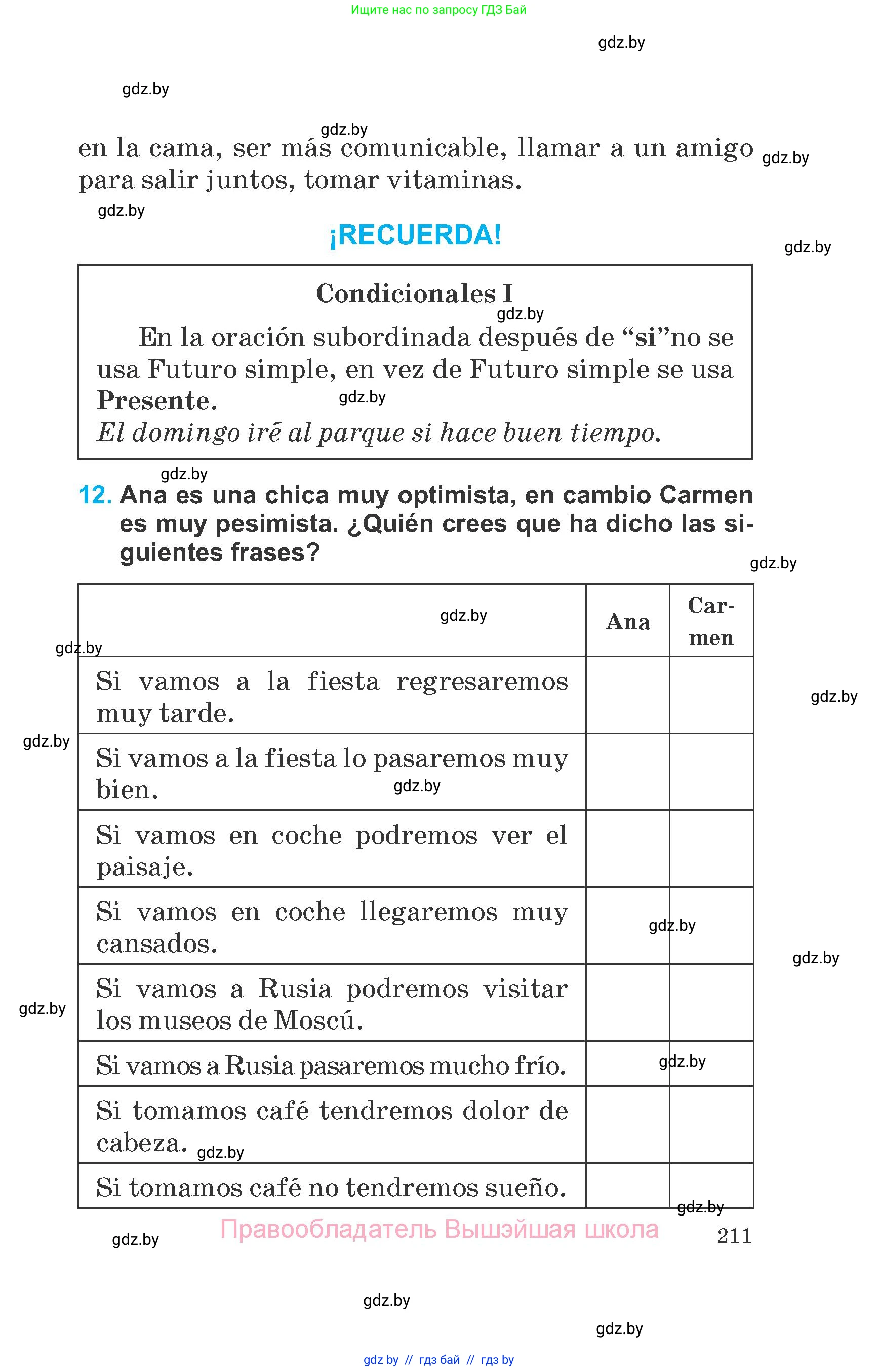 Испанский язык, 6 класс Учебник, автор: Гриневич Елена Карловна, издательство Вышэйшая школа, Минск, 2016, зелёного цвета, страница 211