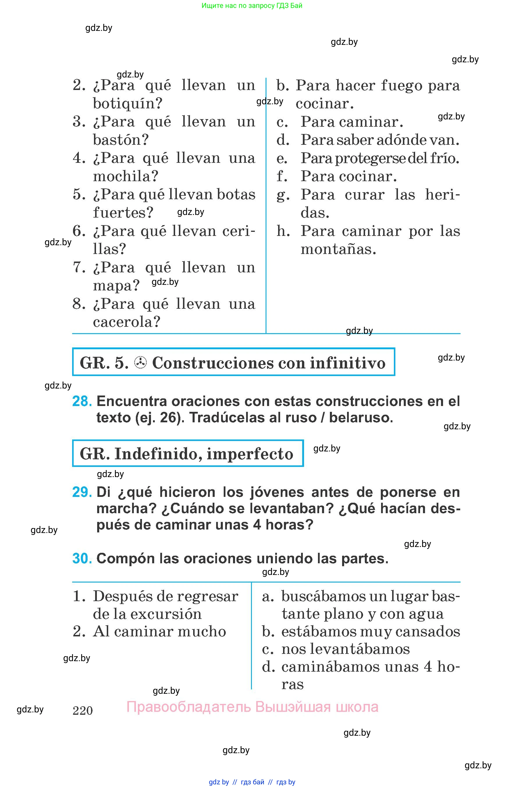 Испанский язык, 6 класс Учебник, автор: Гриневич Елена Карловна, издательство Вышэйшая школа, Минск, 2016, зелёного цвета, страница 220