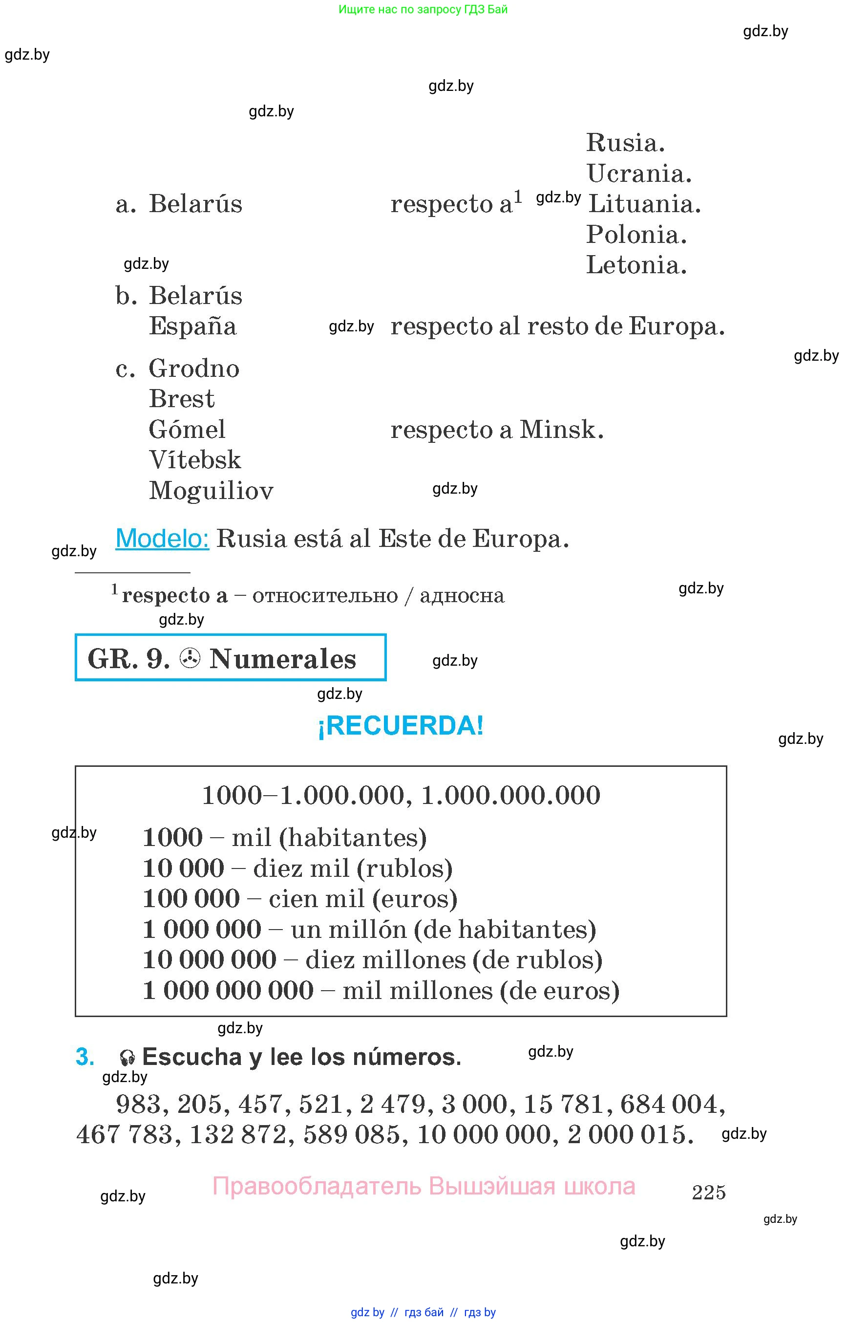 Испанский язык, 6 класс Учебник, автор: Гриневич Елена Карловна, издательство Вышэйшая школа, Минск, 2016, зелёного цвета, страница 225