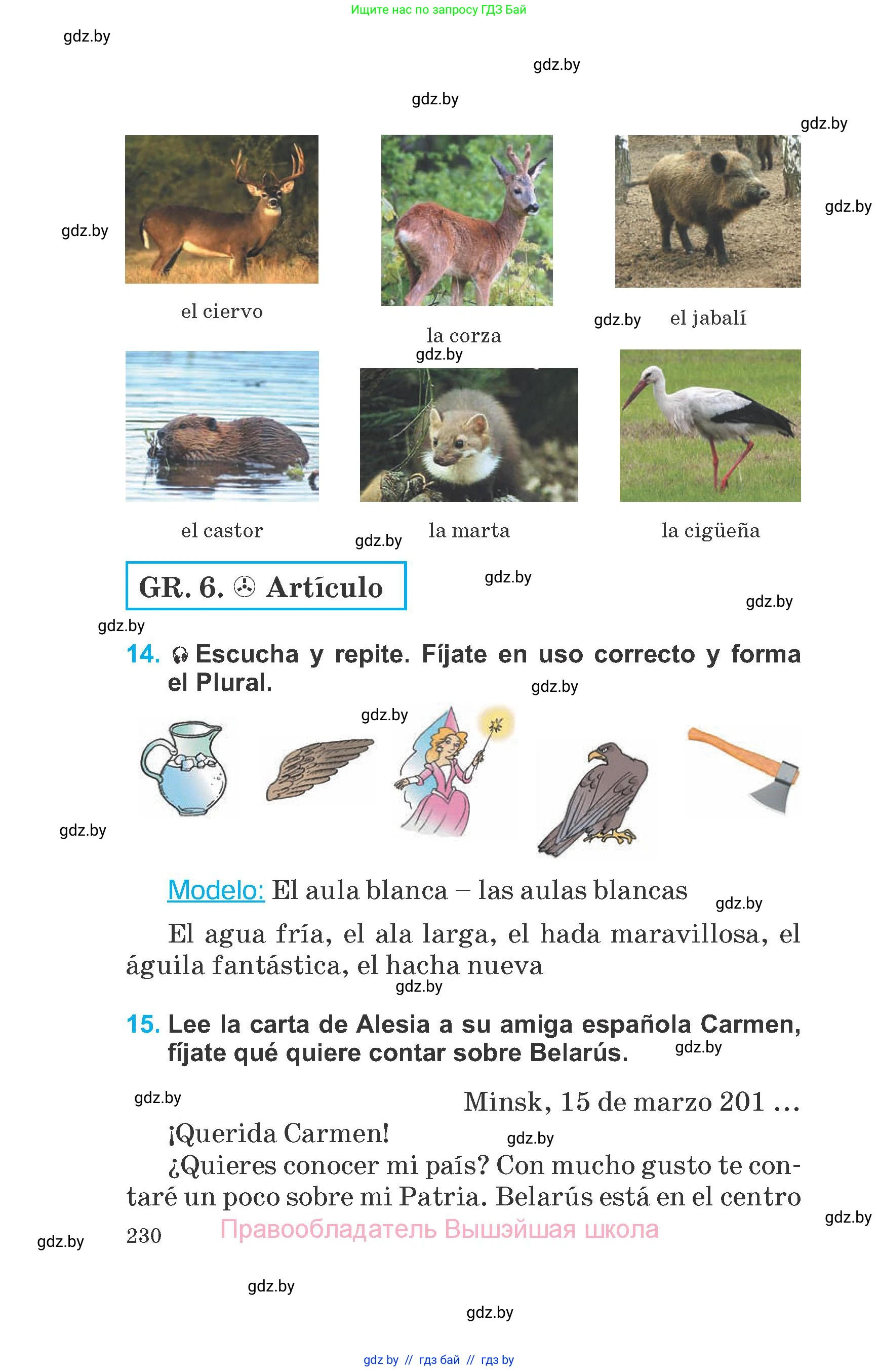 Испанский язык, 6 класс Учебник, автор: Гриневич Елена Карловна, издательство Вышэйшая школа, Минск, 2016, зелёного цвета, страница 230