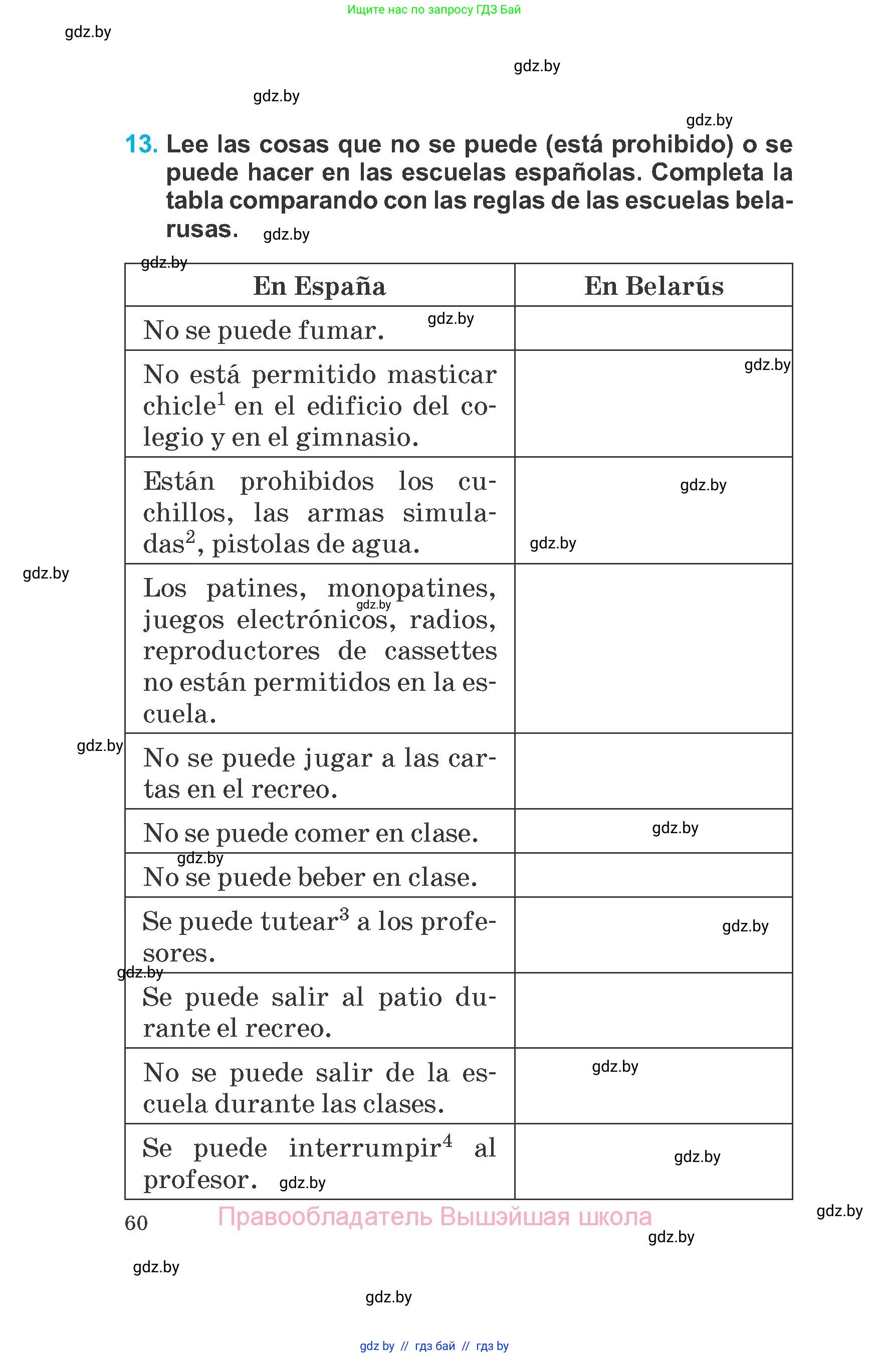 Испанский язык, 6 класс Учебник, автор: Гриневич Елена Карловна, издательство Вышэйшая школа, Минск, 2016, зелёного цвета, страница 60