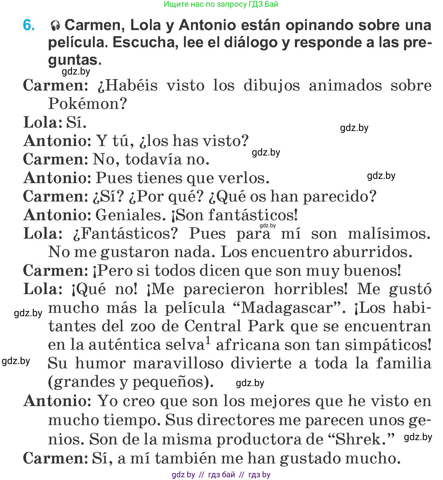 Испанский язык, 6 класс Учебник, автор: Гриневич Елена Карловна, издательство Вышэйшая школа, Минск, 2016, зелёного цвета, страница 171, номер 6, Условие