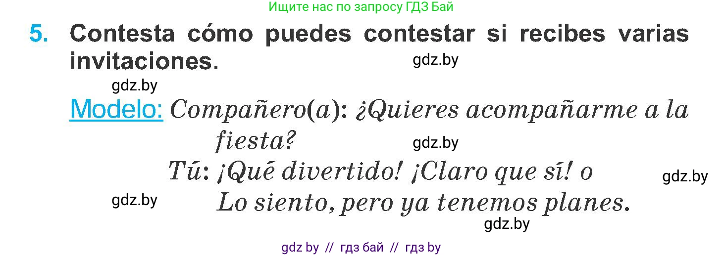 Испанский язык, 6 класс Учебник, автор: Гриневич Елена Карловна, издательство Вышэйшая школа, Минск, 2016, зелёного цвета, страница 199, номер 5, Условие