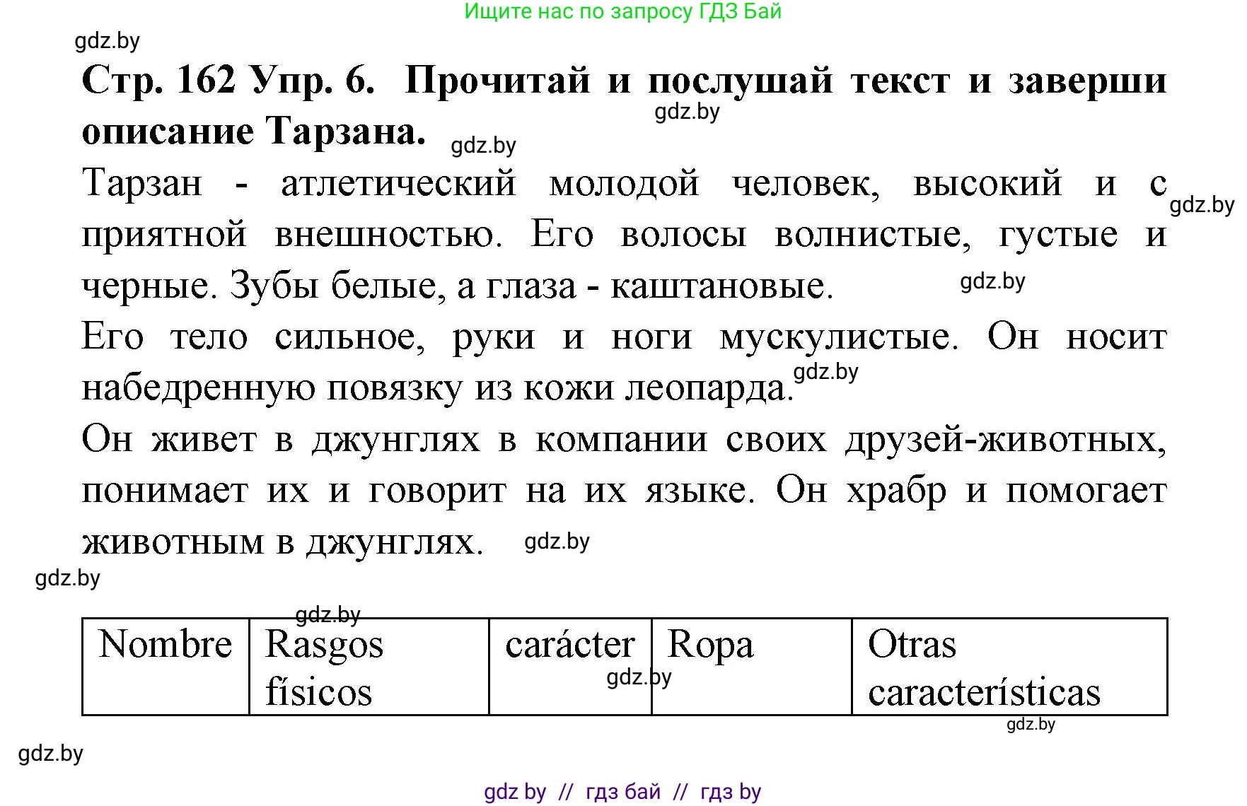 Испанский язык, 6 класс Учебник, автор: Гриневич Елена Карловна, издательство Вышэйшая школа, Минск, 2016, зелёного цвета, страница 162, номер 6, Решение