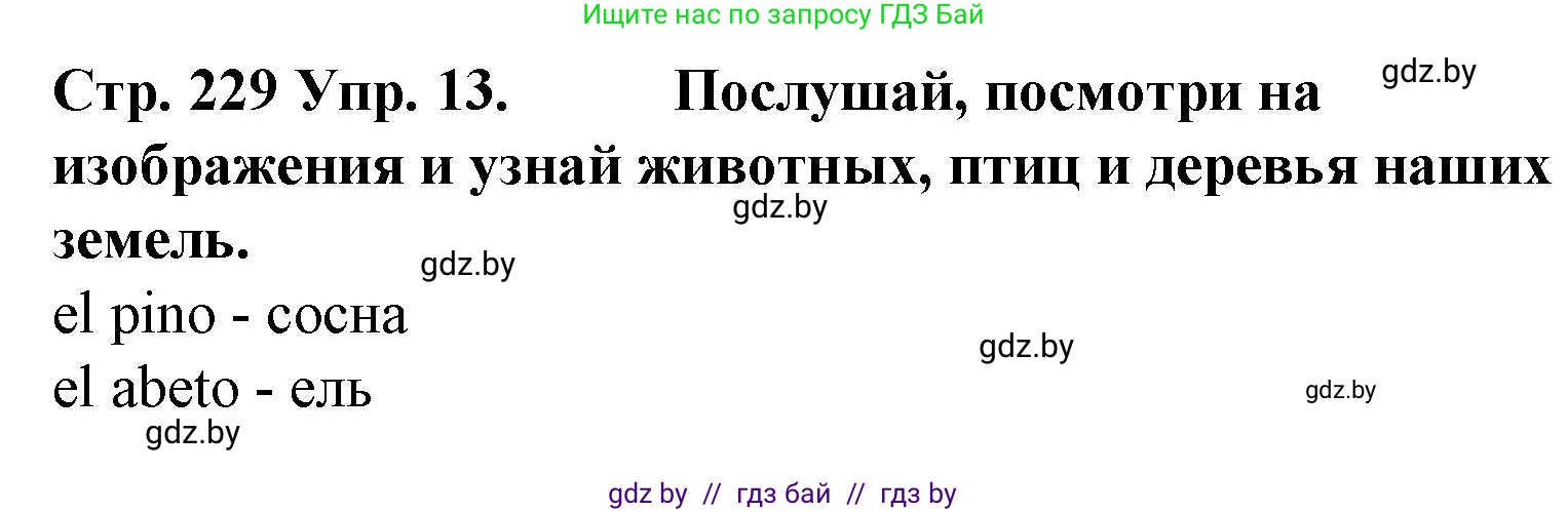 Испанский язык, 6 класс Учебник, автор: Гриневич Елена Карловна, издательство Вышэйшая школа, Минск, 2016, зелёного цвета, страница 229, номер 13, Решение
