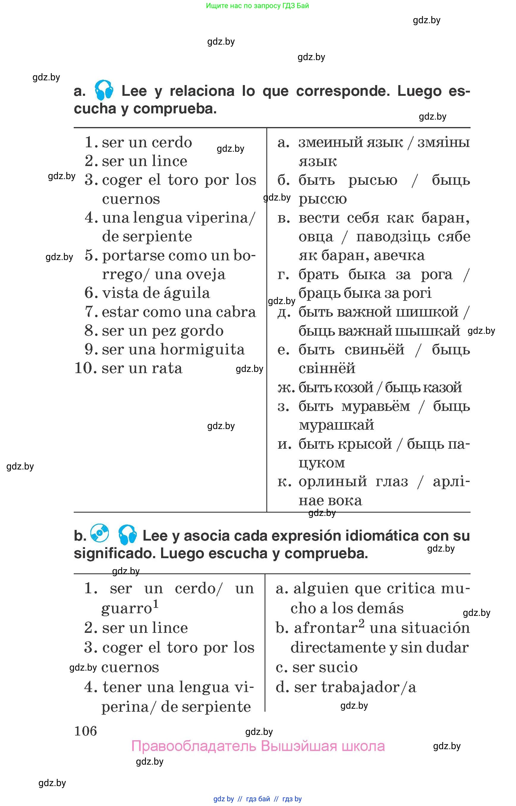 Испанский язык, 7 класс Учебник, автор: Гриневич Елена Карловна, издательство Вышэйшая школа, Минск, 2017, оранжевого цвета, страница 106