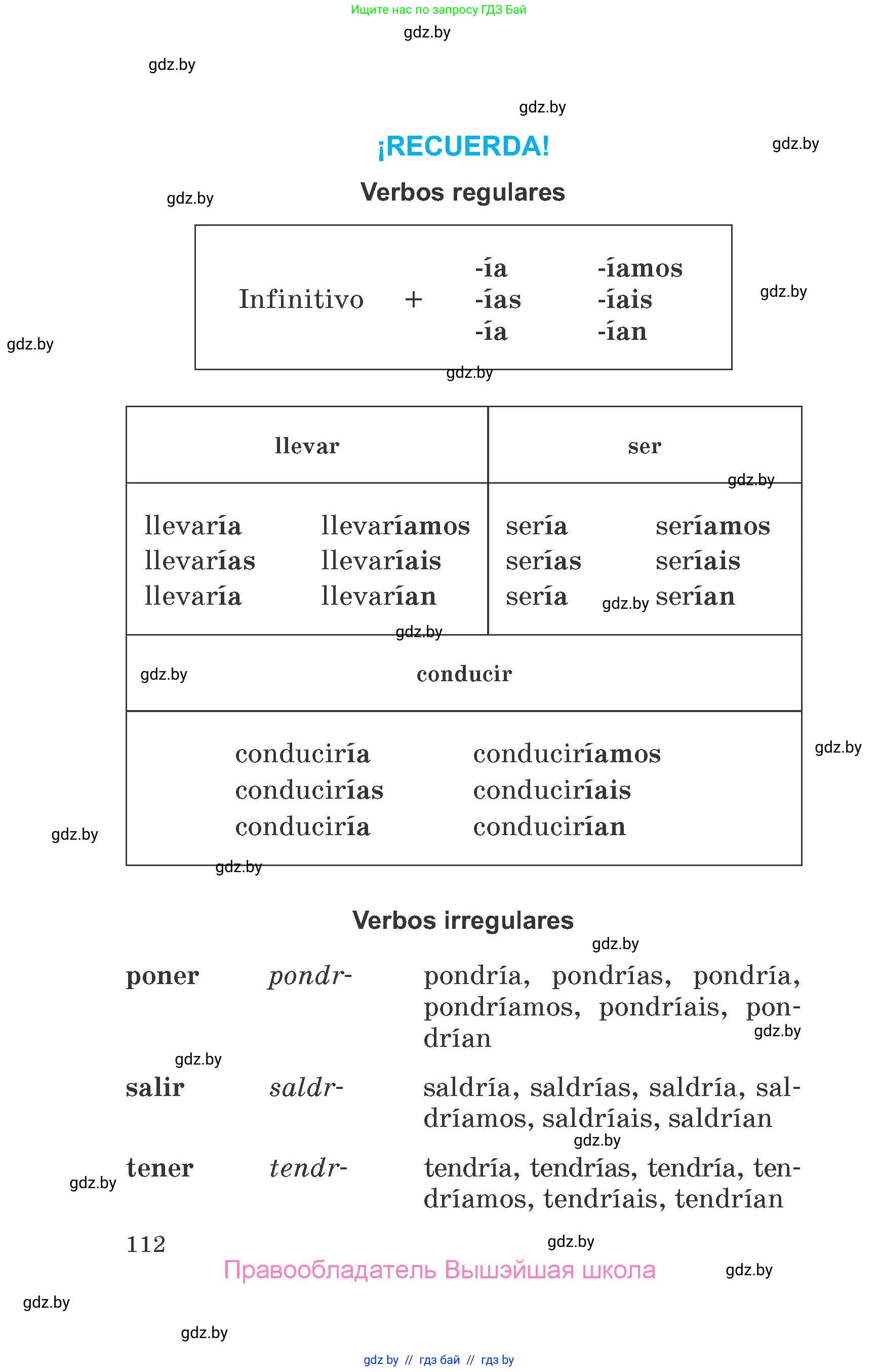 Испанский язык, 7 класс Учебник, автор: Гриневич Елена Карловна, издательство Вышэйшая школа, Минск, 2017, оранжевого цвета, страница 112