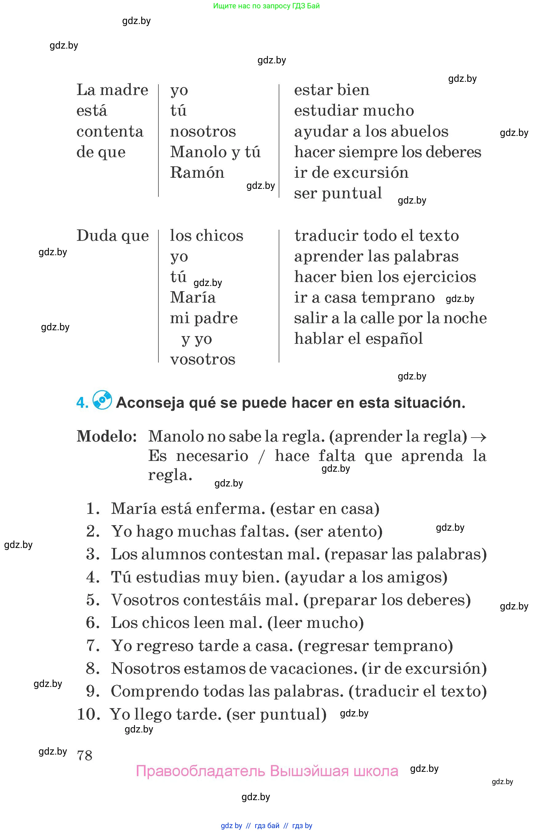 Испанский язык, 7 класс Учебник, автор: Гриневич Елена Карловна, издательство Вышэйшая школа, Минск, 2017, оранжевого цвета, страница 78