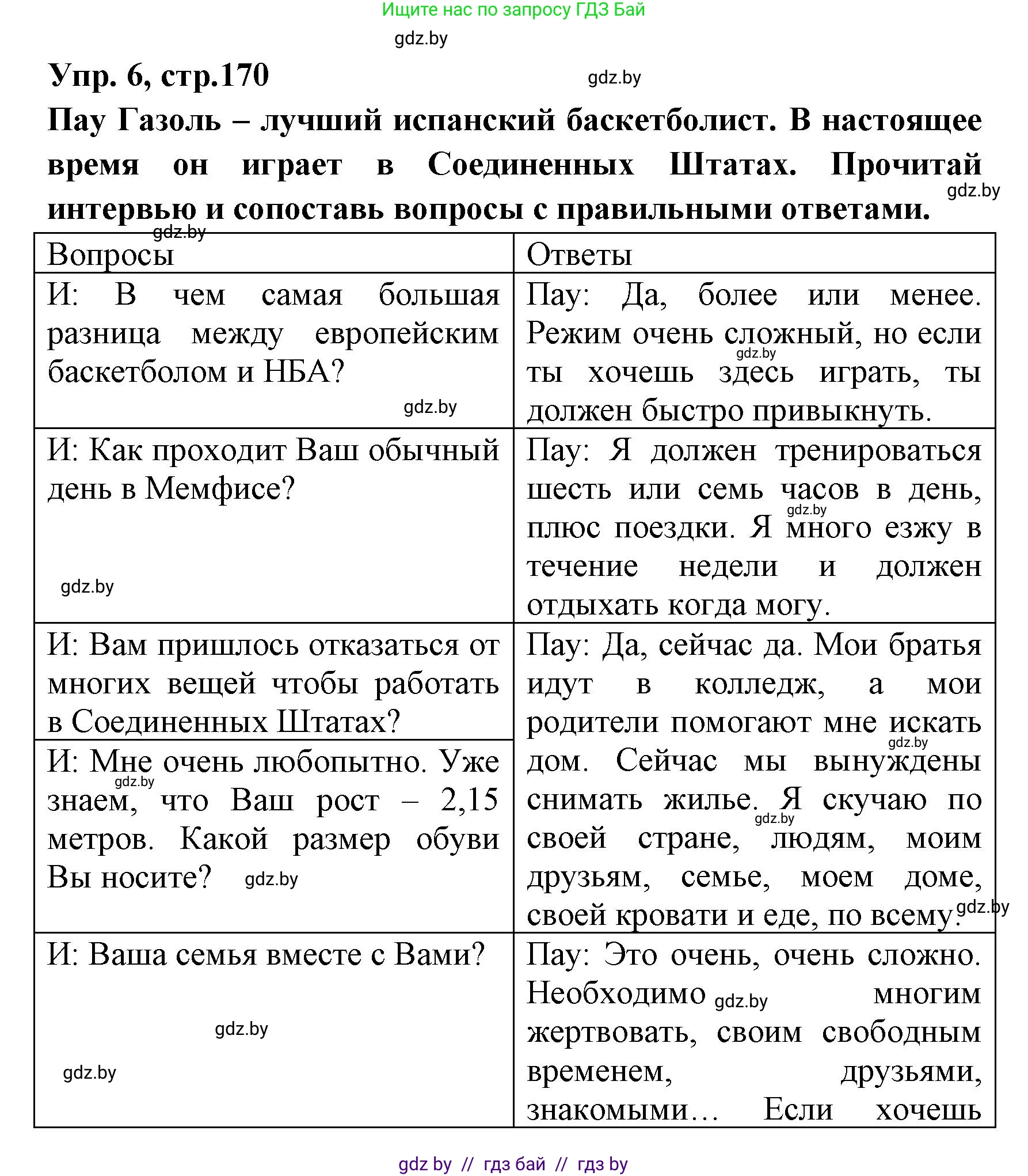 Испанский язык, 7 класс Учебник, автор: Гриневич Елена Карловна, издательство Вышэйшая школа, Минск, 2017, оранжевого цвета, страница 170, номер 6, Решение