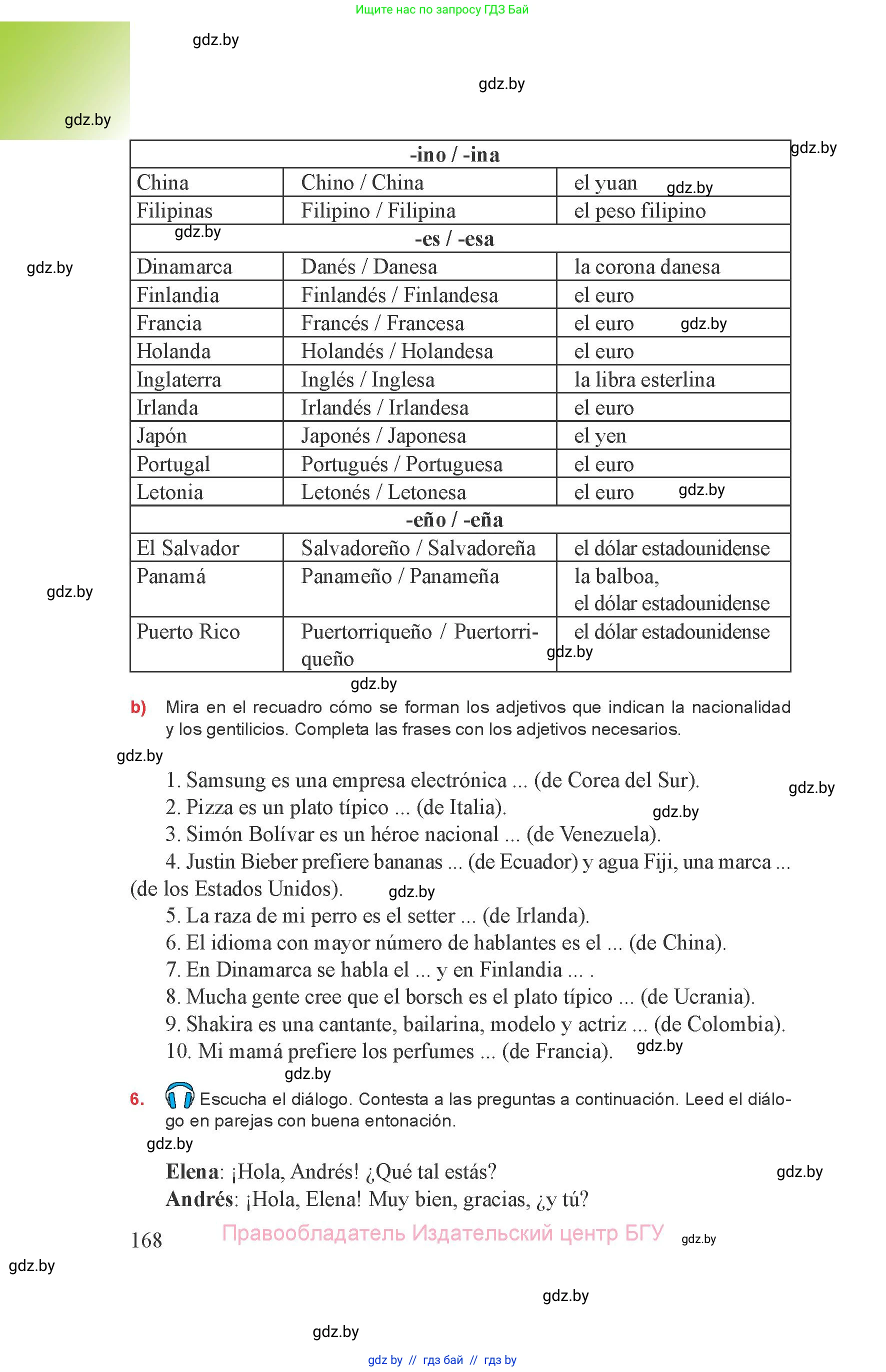 Испанский язык, 8 класс Учебник, авторы: Цыбулева Татьяна Эдуардовна, Пушкина Ольга Александровна, издательство Издательский центр БГУ, Минск, 2016, оранжевого цвета, страница 168
