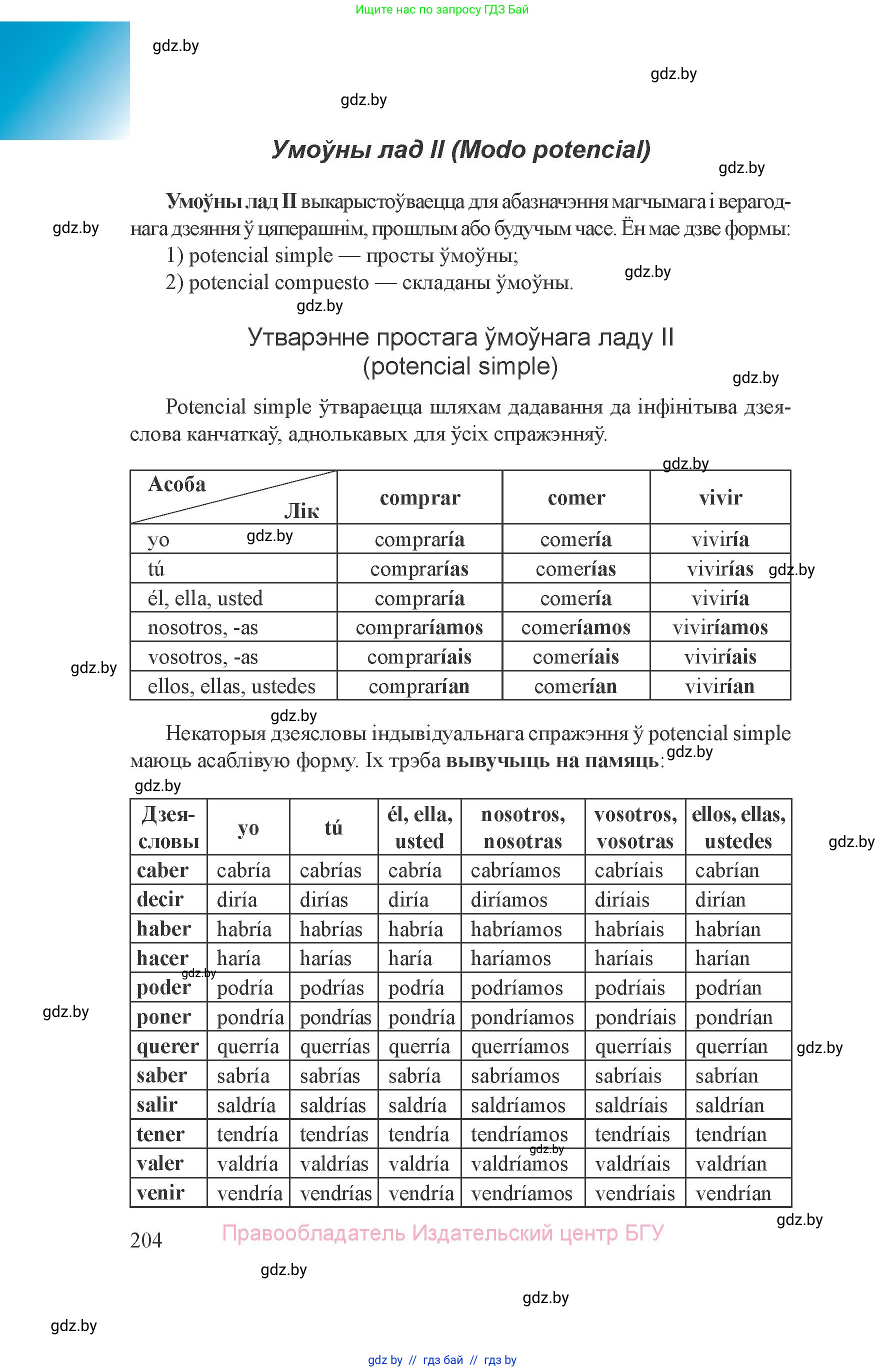 Испанский язык, 8 класс Учебник, авторы: Цыбулева Татьяна Эдуардовна, Пушкина Ольга Александровна, издательство Издательский центр БГУ, Минск, 2016, оранжевого цвета, страница 204