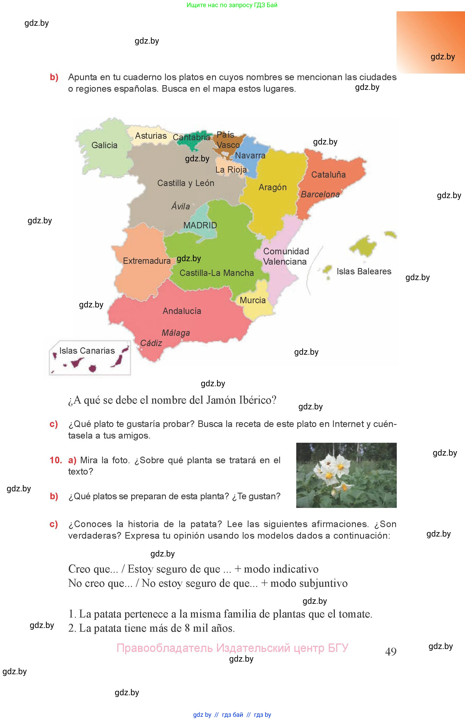 Испанский язык, 8 класс Учебник, авторы: Цыбулева Татьяна Эдуардовна, Пушкина Ольга Александровна, издательство Издательский центр БГУ, Минск, 2016, оранжевого цвета, страница 49