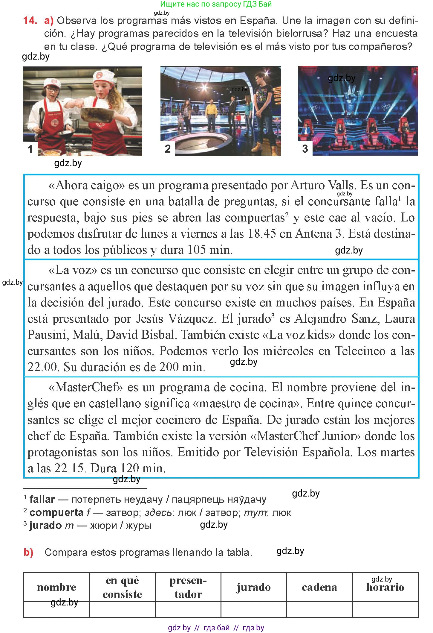 Испанский язык, 8 класс Учебник, авторы: Цыбулева Татьяна Эдуардовна, Пушкина Ольга Александровна, издательство Издательский центр БГУ, Минск, 2016, оранжевого цвета, страница 109, номер 14, Условие