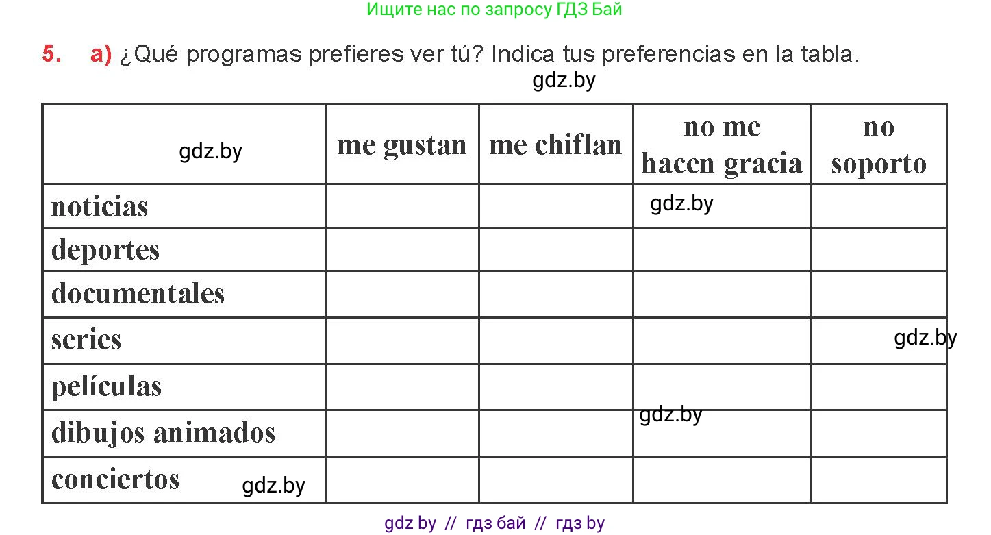 Испанский язык, 8 класс Учебник, авторы: Цыбулева Татьяна Эдуардовна, Пушкина Ольга Александровна, издательство Издательский центр БГУ, Минск, 2016, оранжевого цвета, страница 105, номер 5, Условие