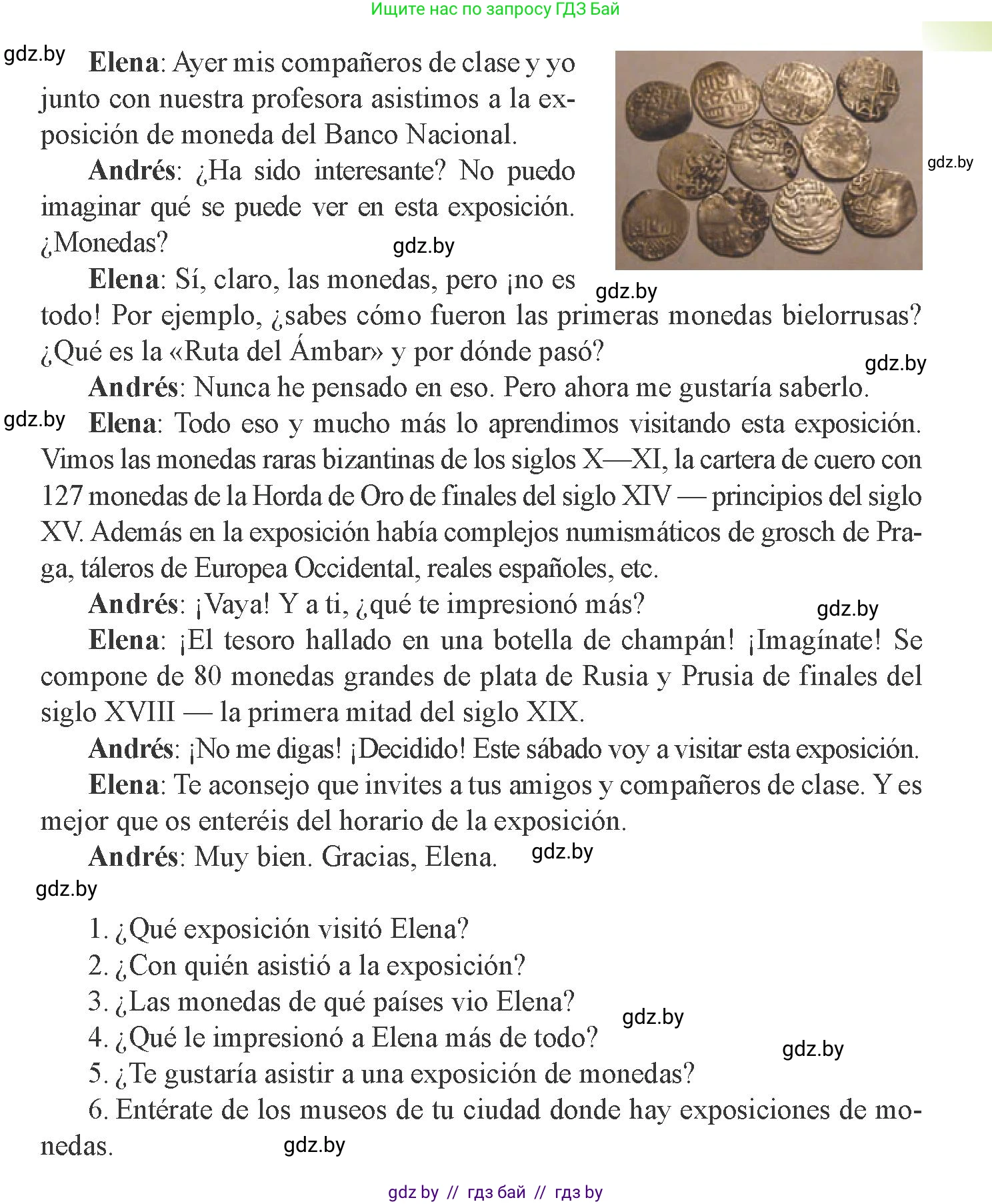 Испанский язык, 8 класс Учебник, авторы: Цыбулева Татьяна Эдуардовна, Пушкина Ольга Александровна, издательство Издательский центр БГУ, Минск, 2016, оранжевого цвета, страница 168, номер 6, Условие (продолжение 2)