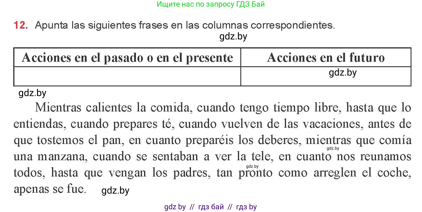 Испанский язык, 8 класс Учебник, авторы: Цыбулева Татьяна Эдуардовна, Пушкина Ольга Александровна, издательство Издательский центр БГУ, Минск, 2016, оранжевого цвета, страница 201, номер 12, Условие